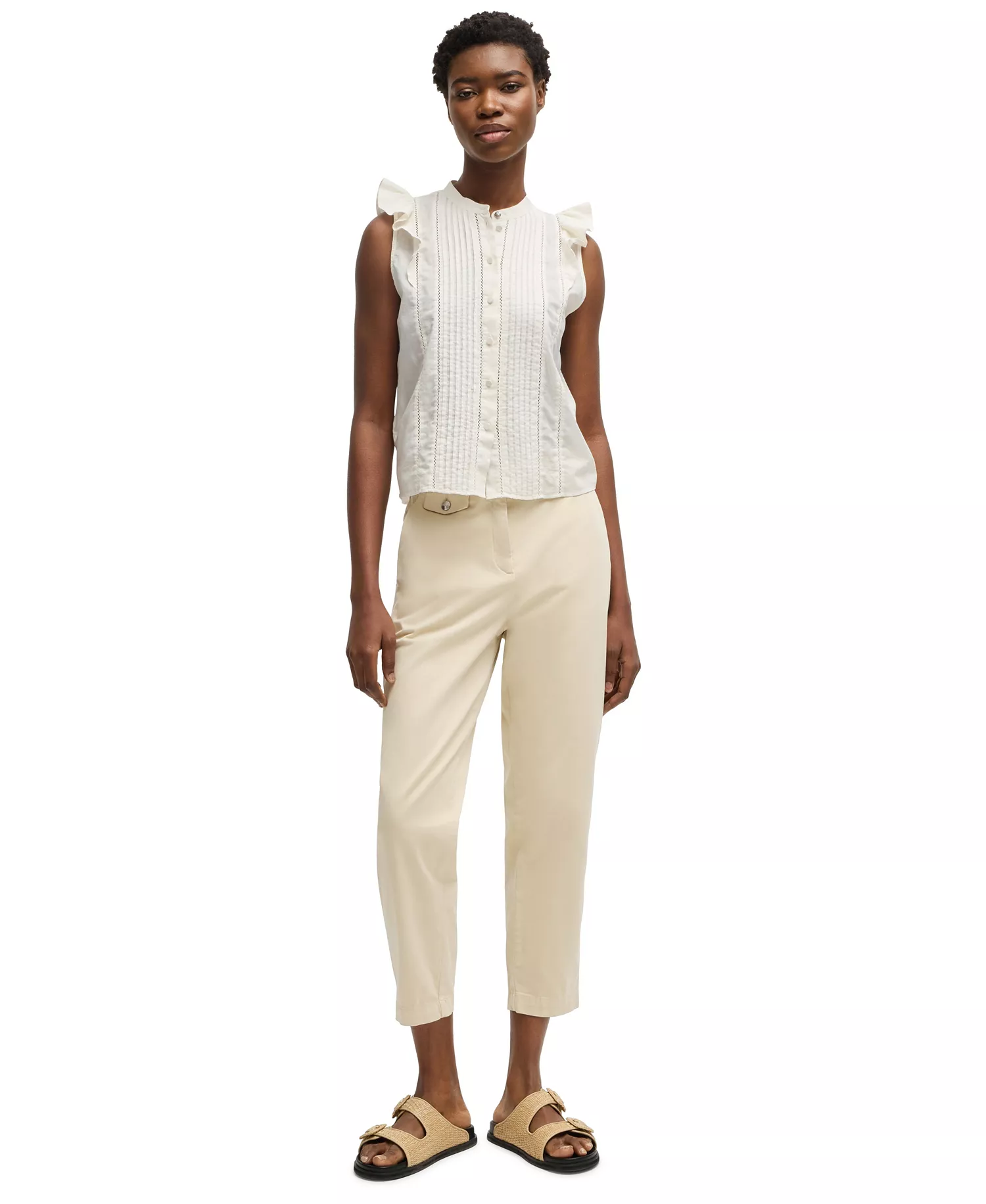 Women's Casual Satin Chino Pants - Open Beige - 0