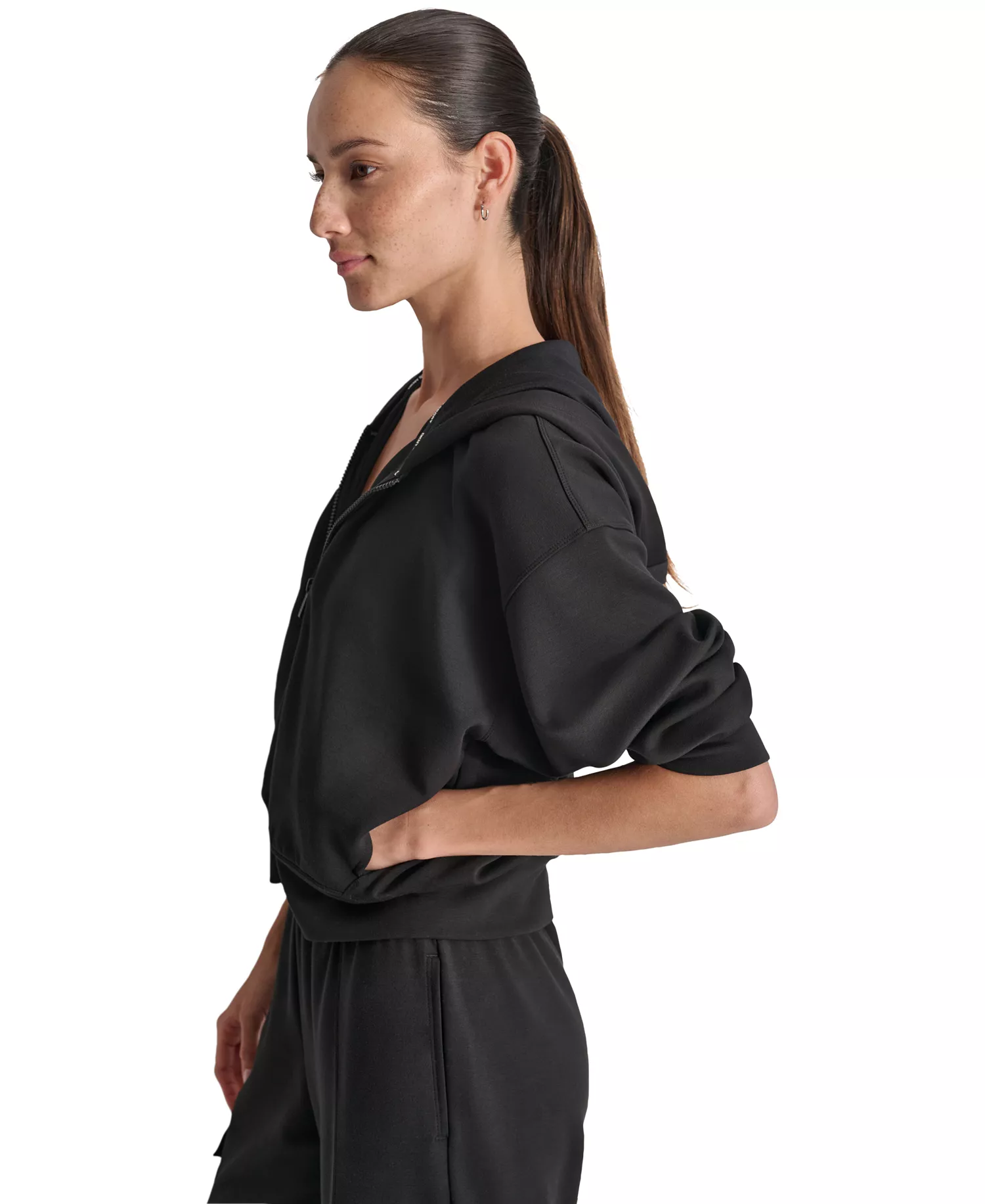 Women's Drop-Shoulder High-Line Zip Scuba Hoodie - Black - L