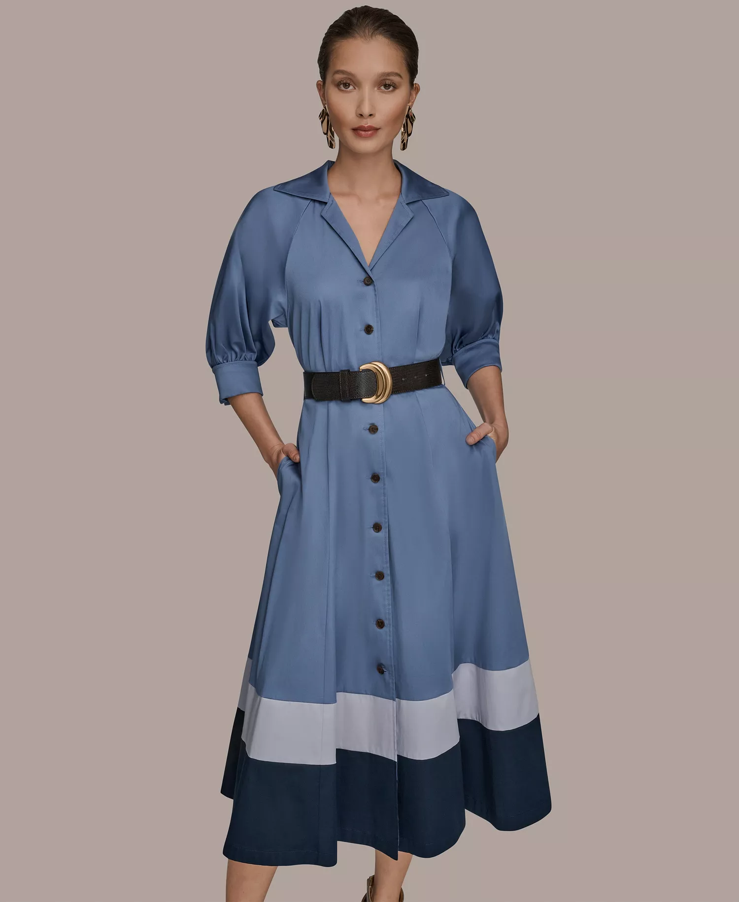 Women's Collared Belted Midi Dress - Tempest/Dusk/Nightfall - 0P