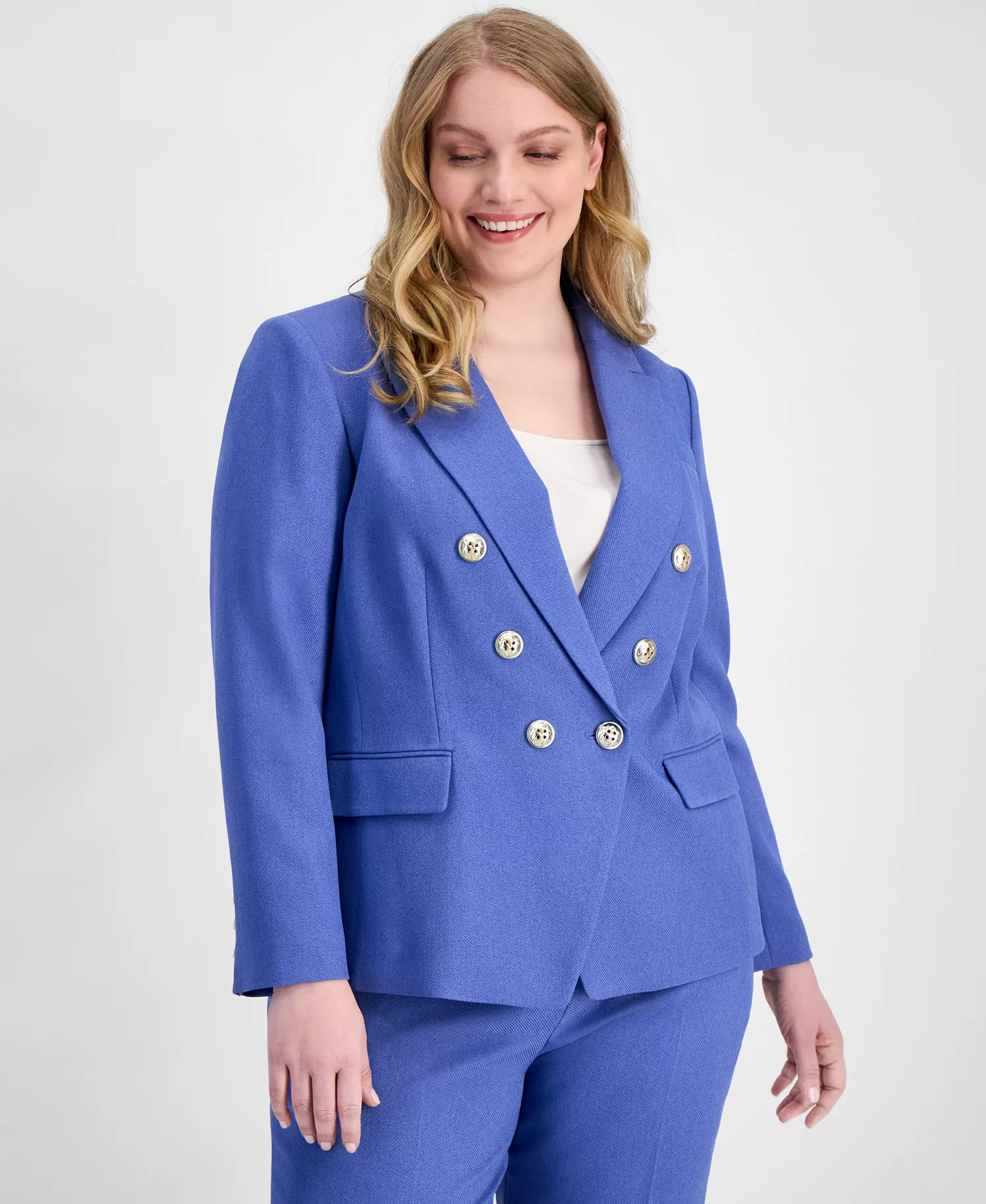 Plus Size Faux-Double-Breasted Twill Blazer - Deep Peri - 14W