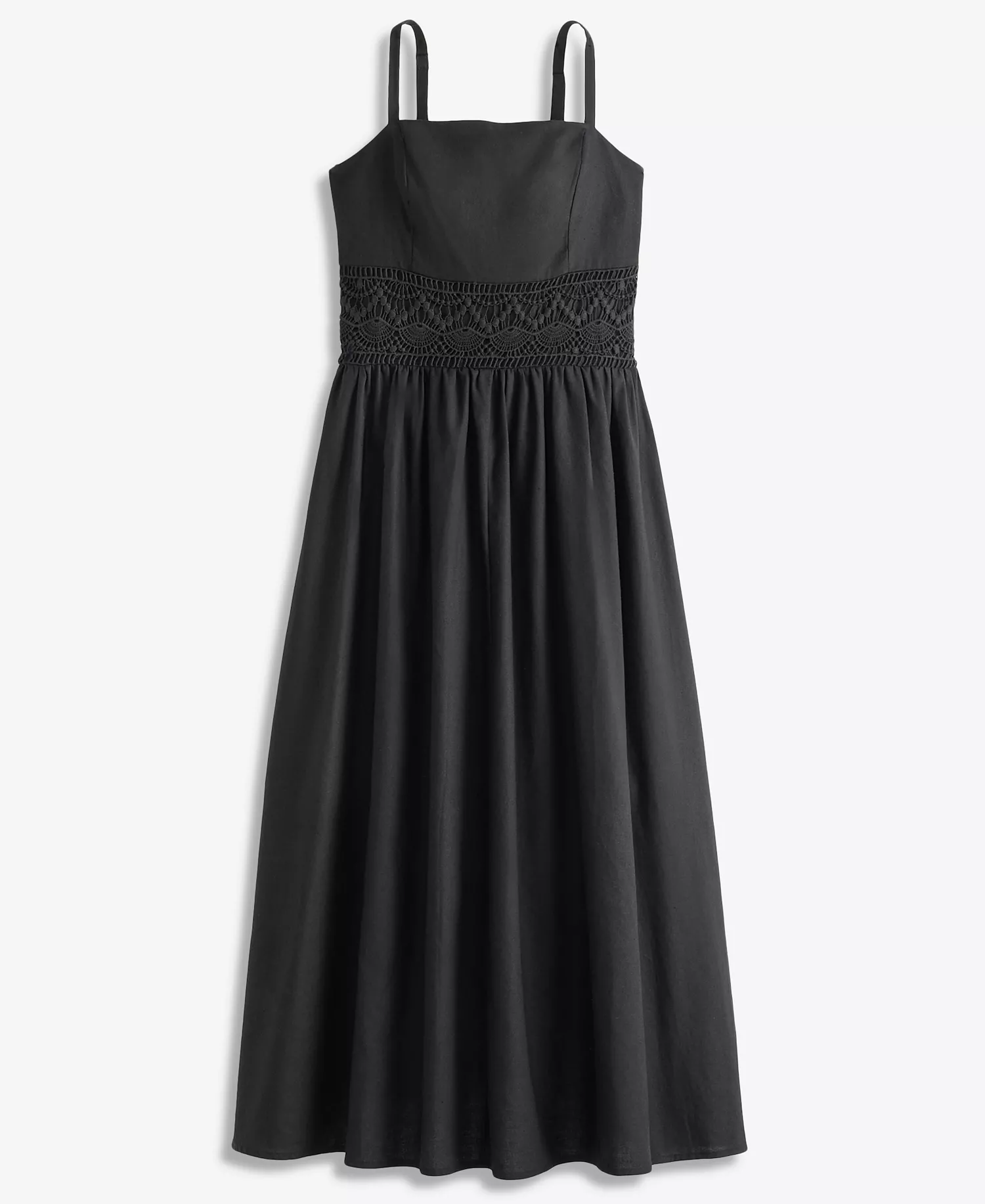 Women's Sleeveless Lace-Inset Cotton-Linen Blend Midi Dress, Macy's Exclusive - Deep Black - L