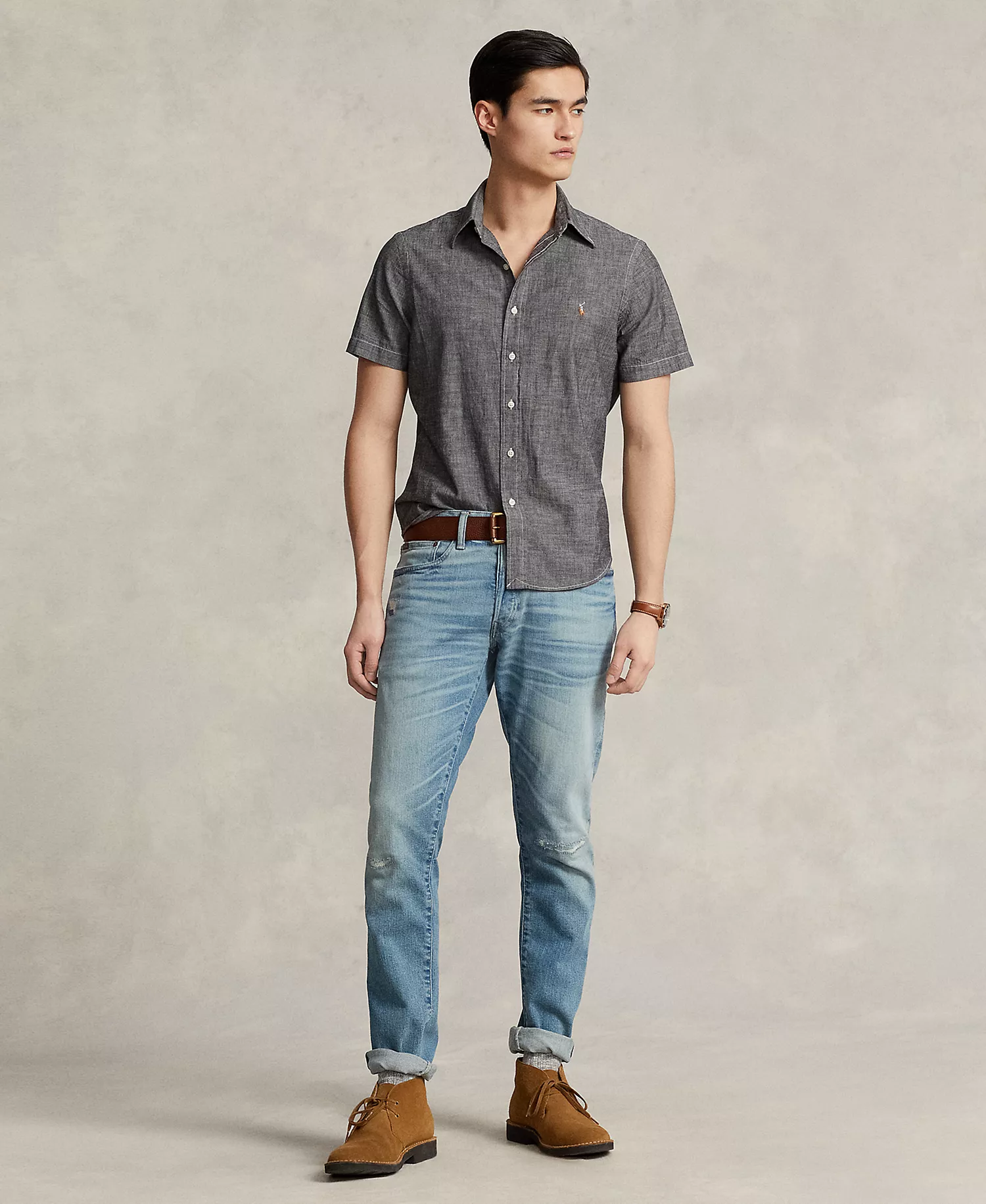 Men's Classic-Fit Chambray Shirt - Light Grey - 2XL