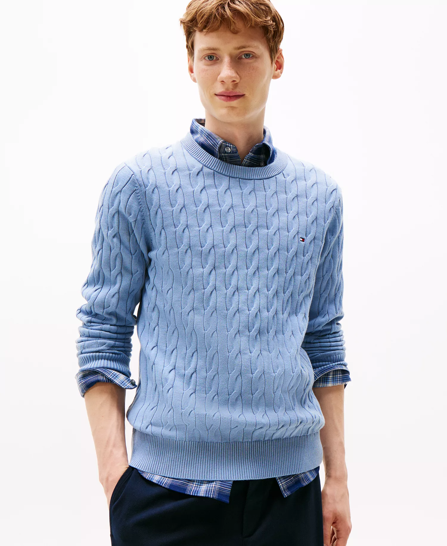 Men's Classic Cable Crewneck Sweater - Brisk Blue - L