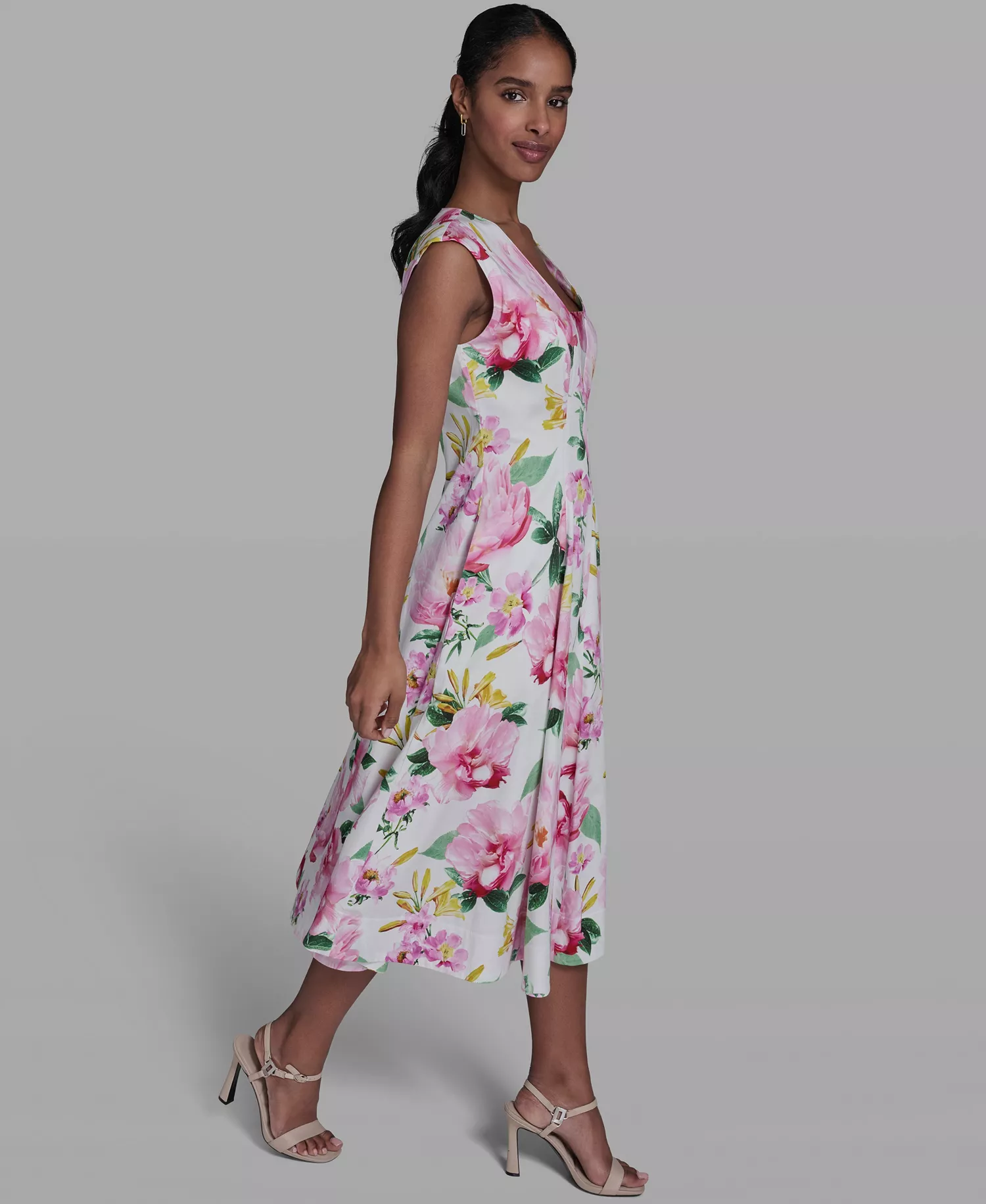 Women's Placed Floral V-Neck Midi Dress - Soft White Multi - 0