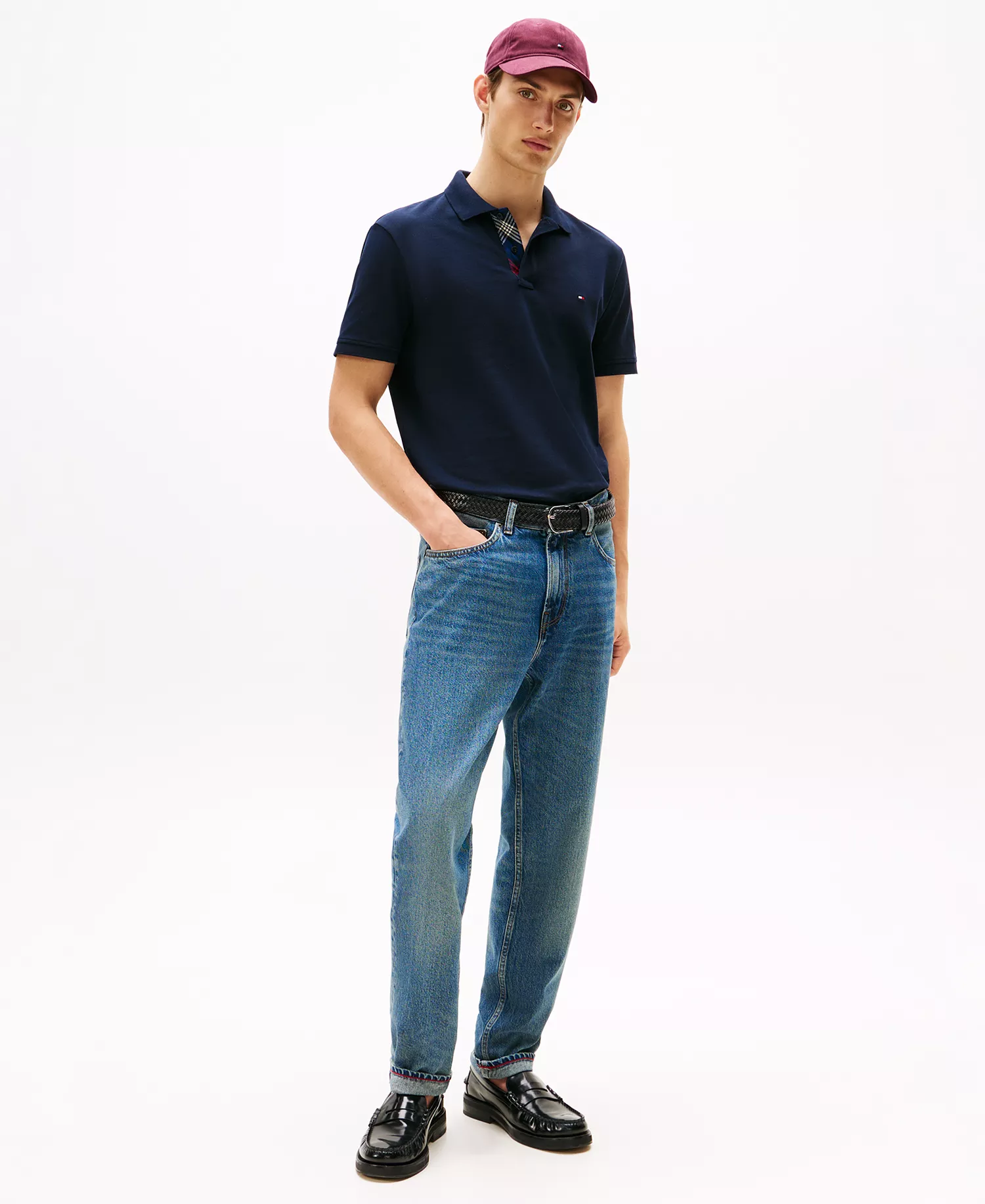 Men's Regular Fit Plaid Placket Interest Pique Polo Shirt - Desert Sky - L