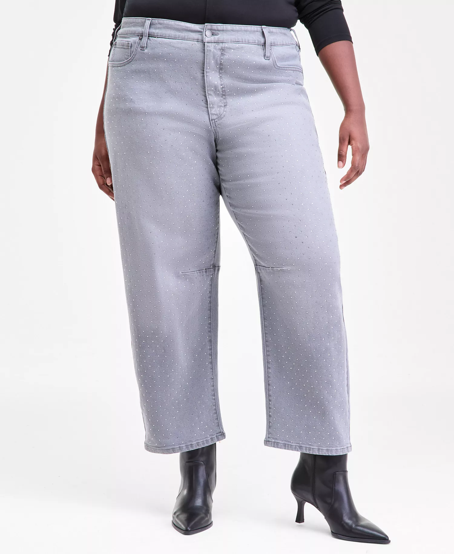 Plus Size High Rise Rhinestone Barrel-Leg Jeans, Macy's Exclusive - Perry Wash - 14W