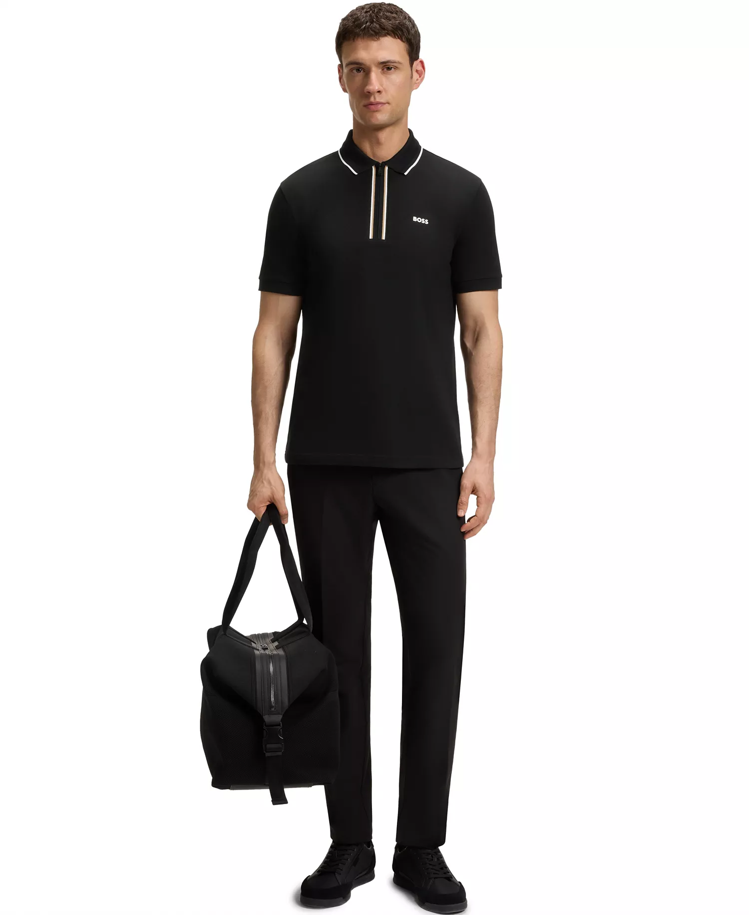Men's Quick-Dry Stretch Cotton Slim-Fit Polo Shirt - Black - S