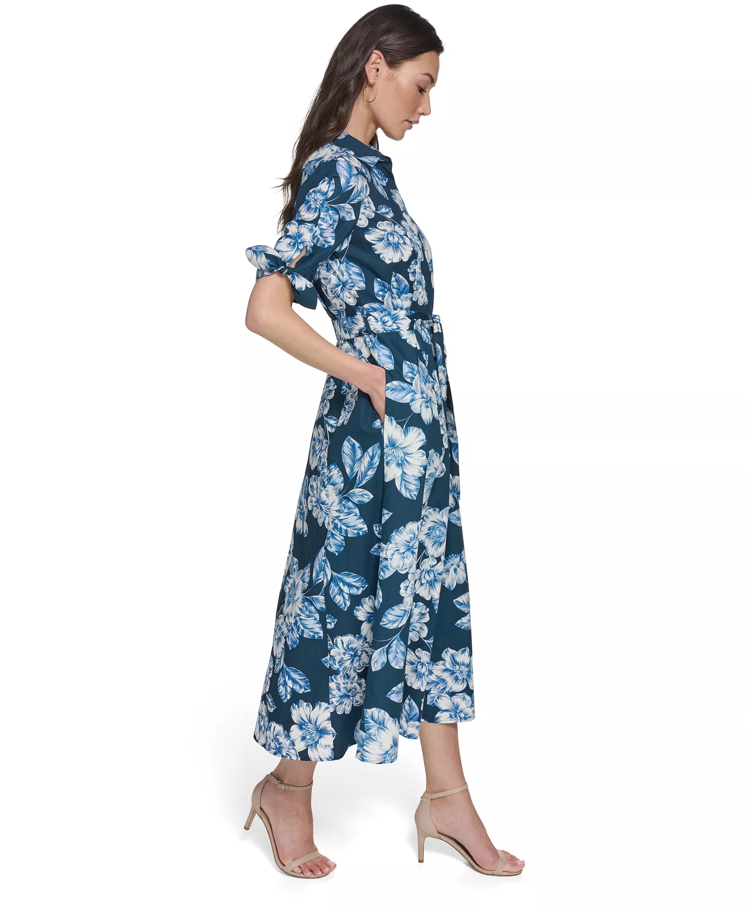 Women's Tie-Sleeve Collared Dress - Indigo Multi - 0P