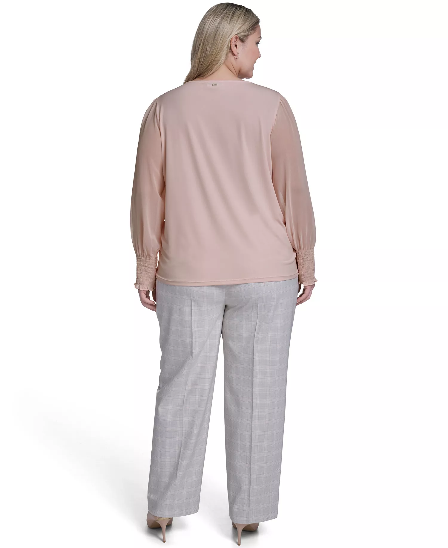 Plus Size Mixed Media Long-Sleeve Top - Petal - 1X