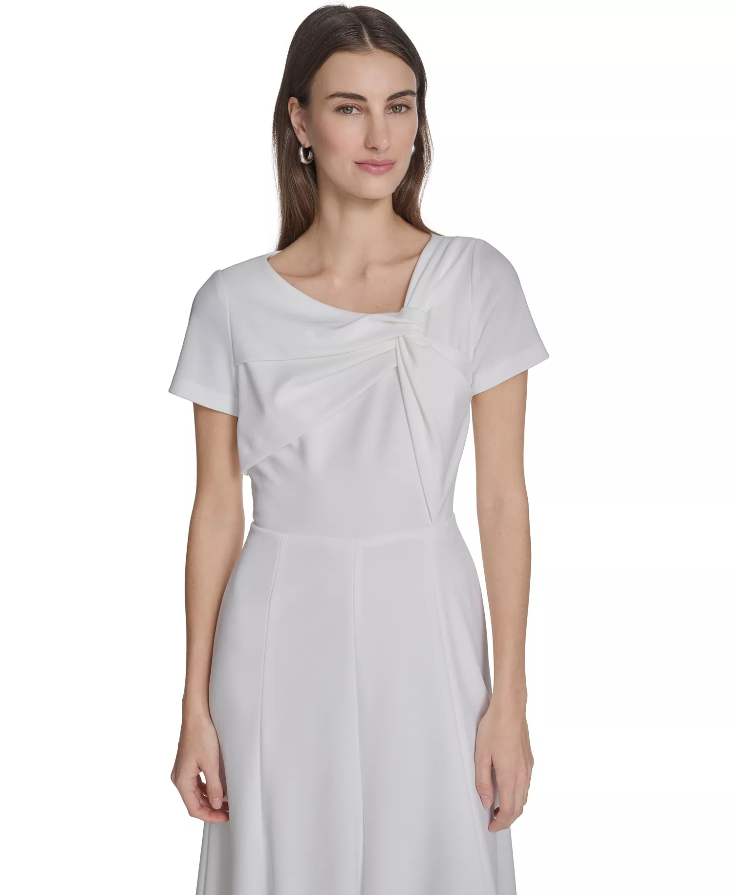 Women's Twist Neck Midi Dress - Cream - 10