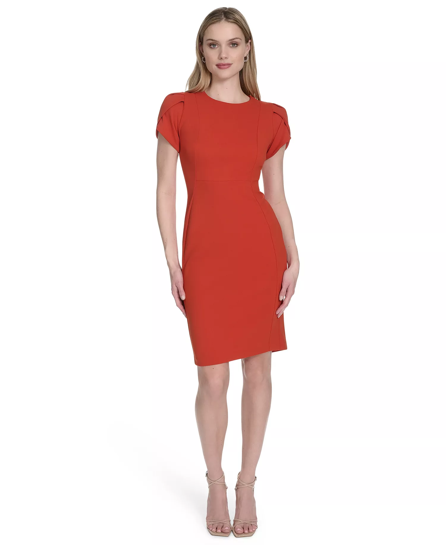 Tulip-Sleeve Sheath Dress - Clay - 10