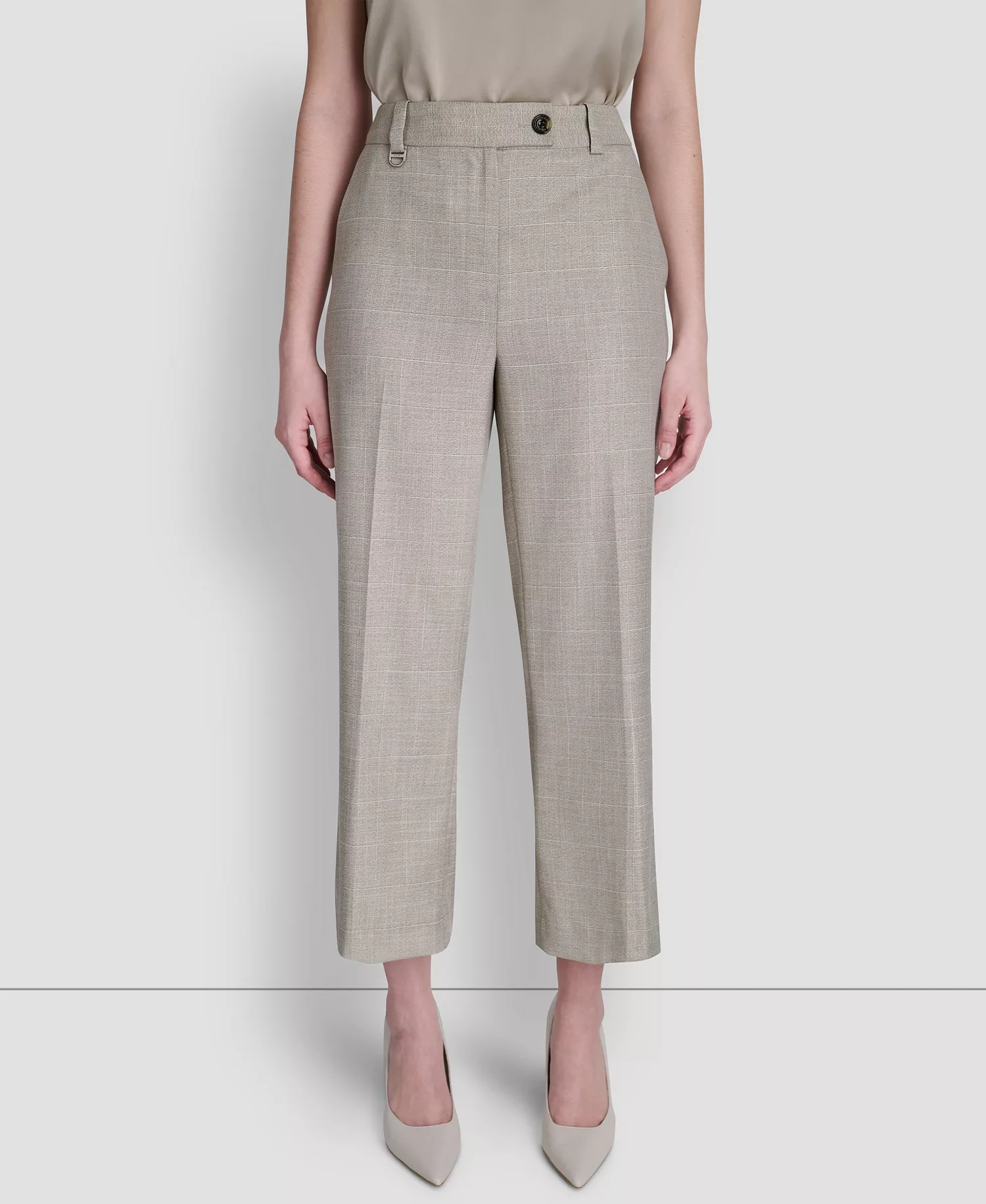 Women's Windowpane Mid-Rise Cropped Pants - Pebble / White Combo - 10