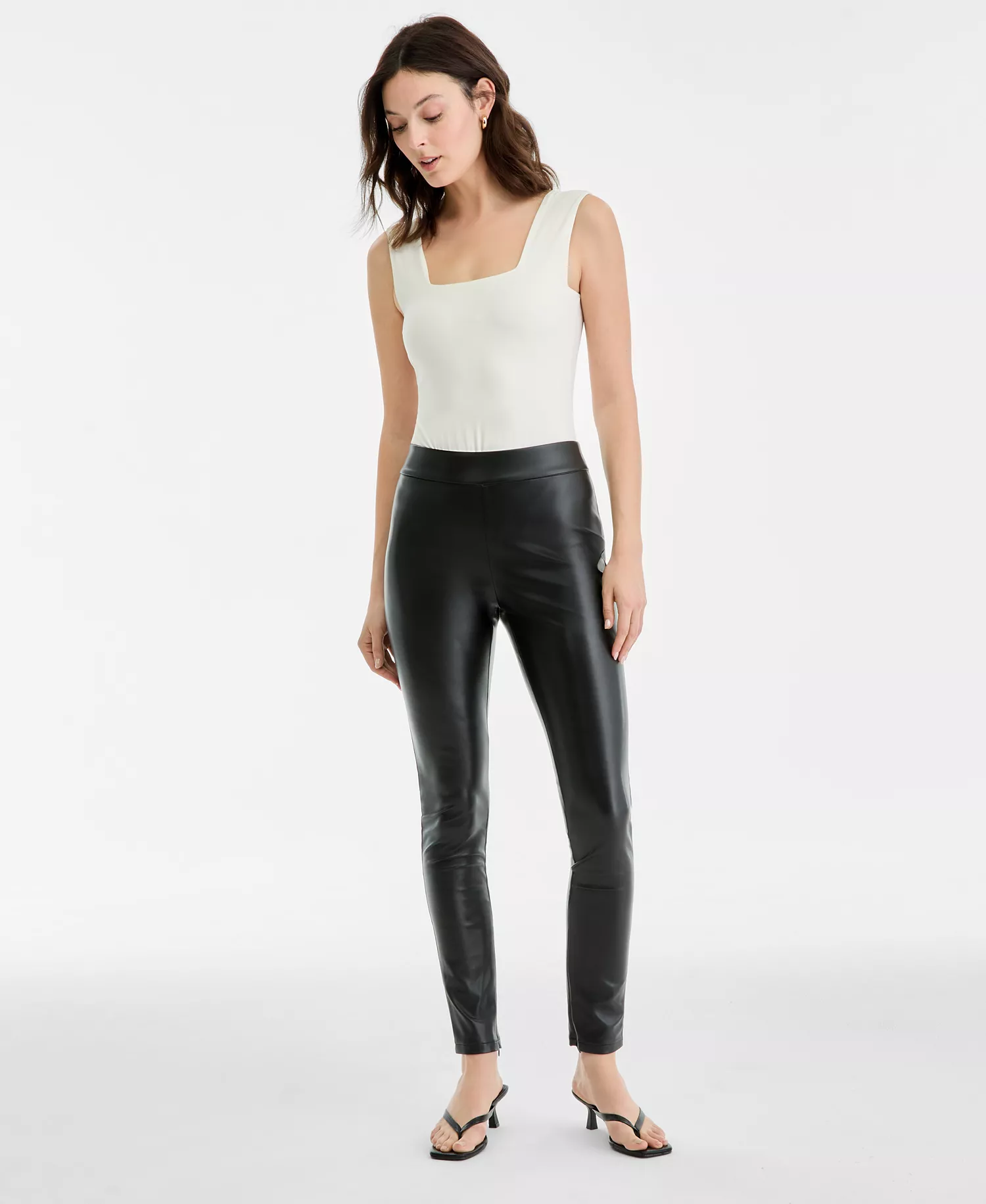 Women's Faux-Leather Leggings, Macy's Exclusive - Deep Black - L