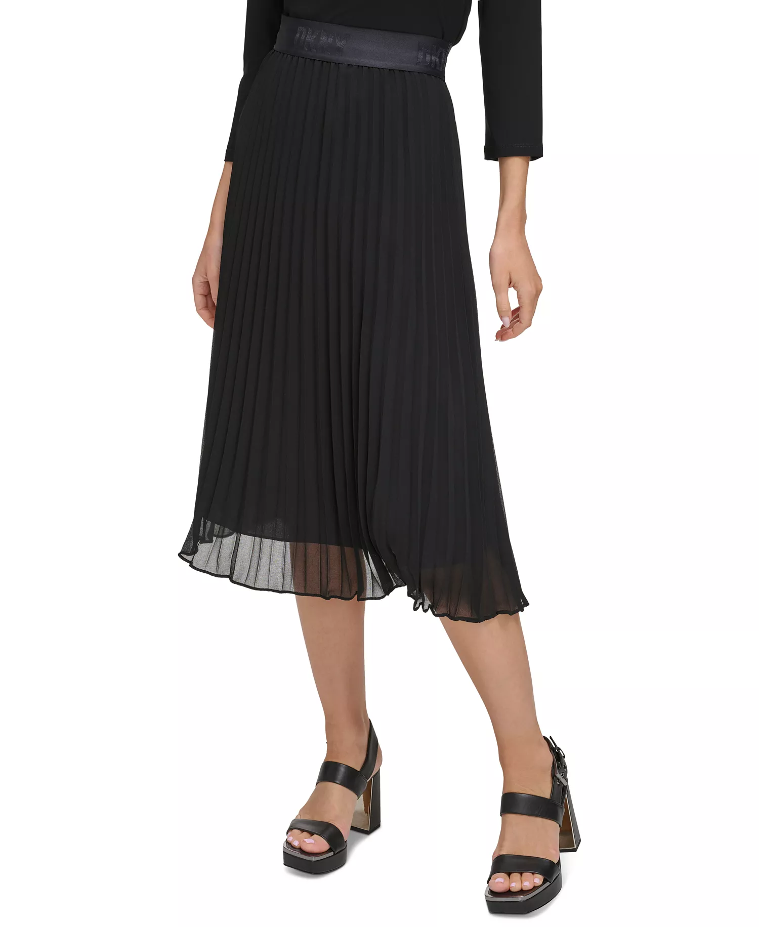 Pleated Midi Skirt - Black - L