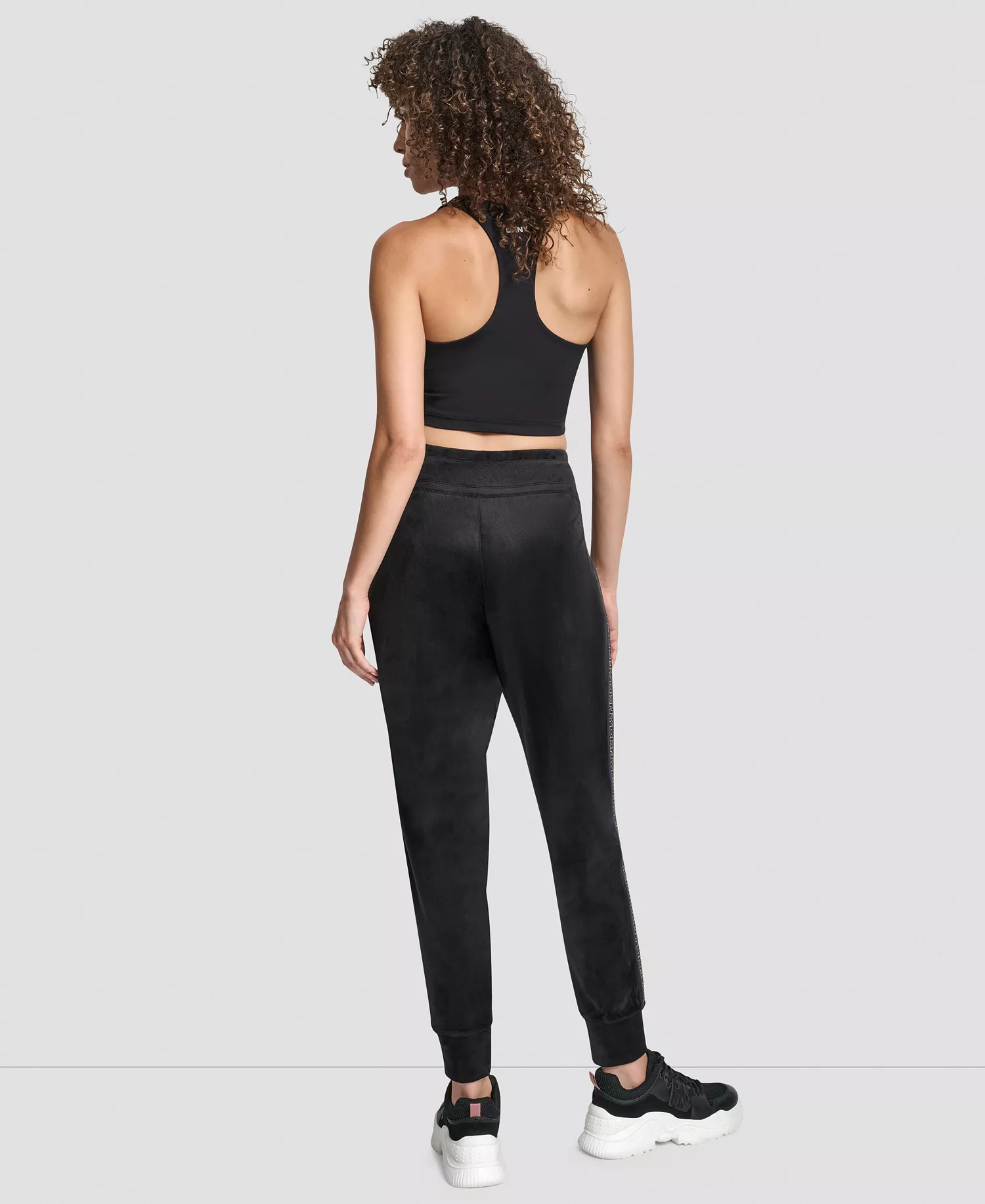 Women's Super Soft Velour Cuffed Metallic Logo Joggers - Black/light Gold - L