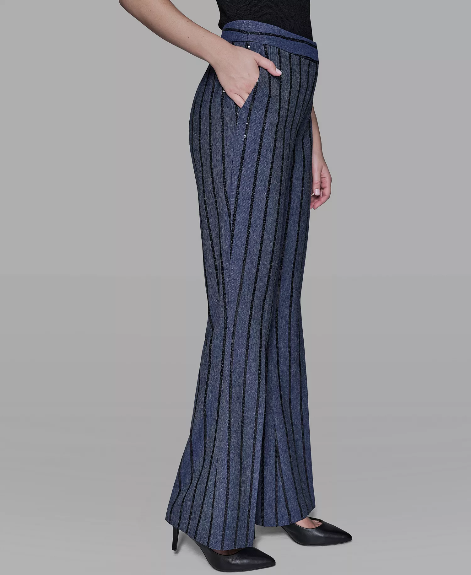 Women's Mid Rise Striped Sequin Pants - Indigo/black Stripe - 10