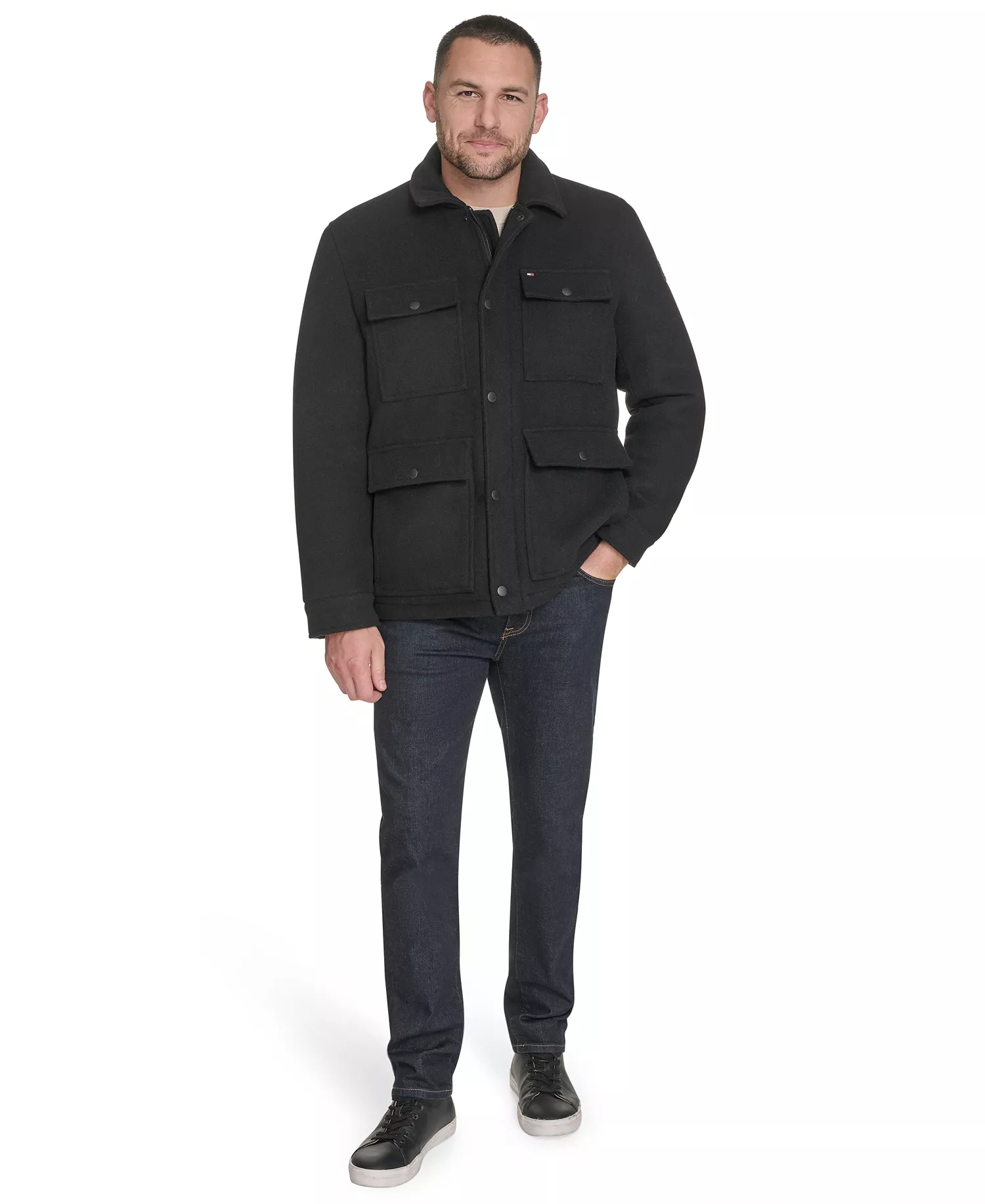 Men's Wool Blend Field Jacket - Black - 2XL