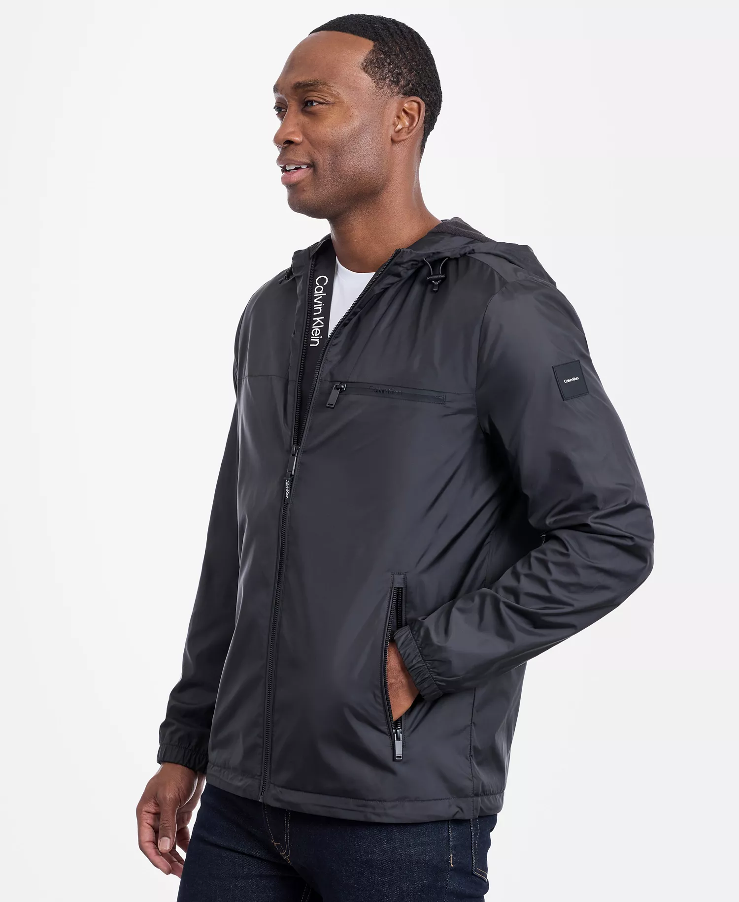 Men's Logo Hooded Windbreaker - Black - L