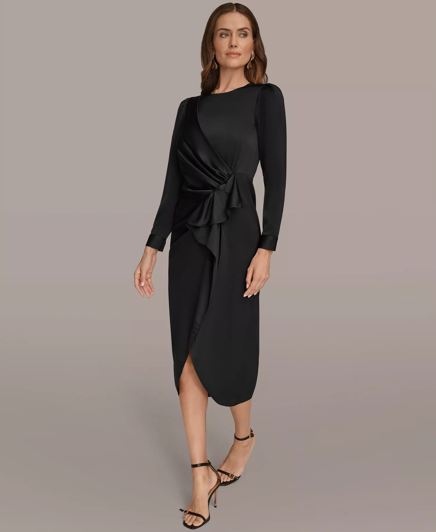 Women's Ruched Midi Dress - Black - 4