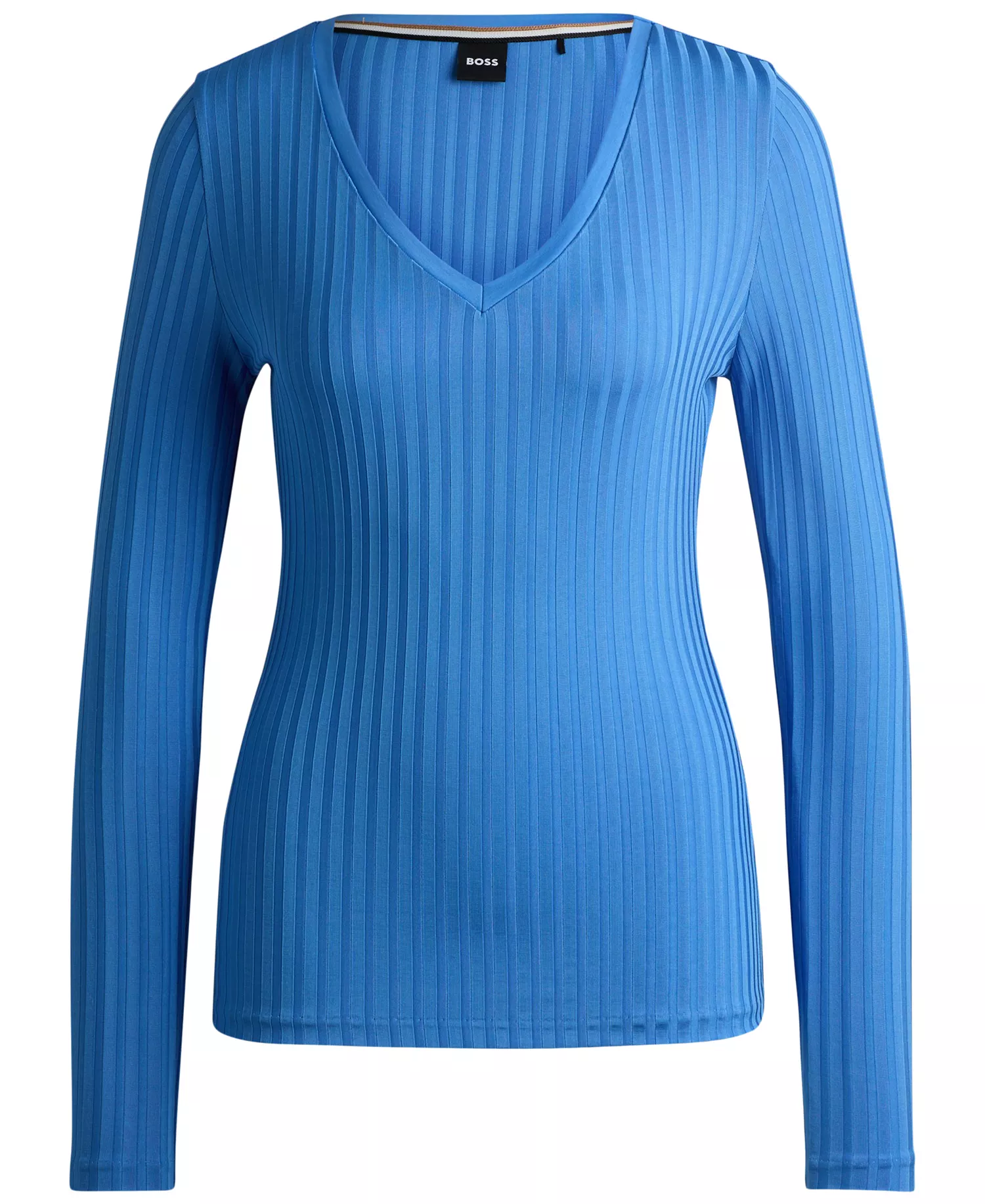 Women's Long-Sleeved V-Neck Top - Open Blue - L