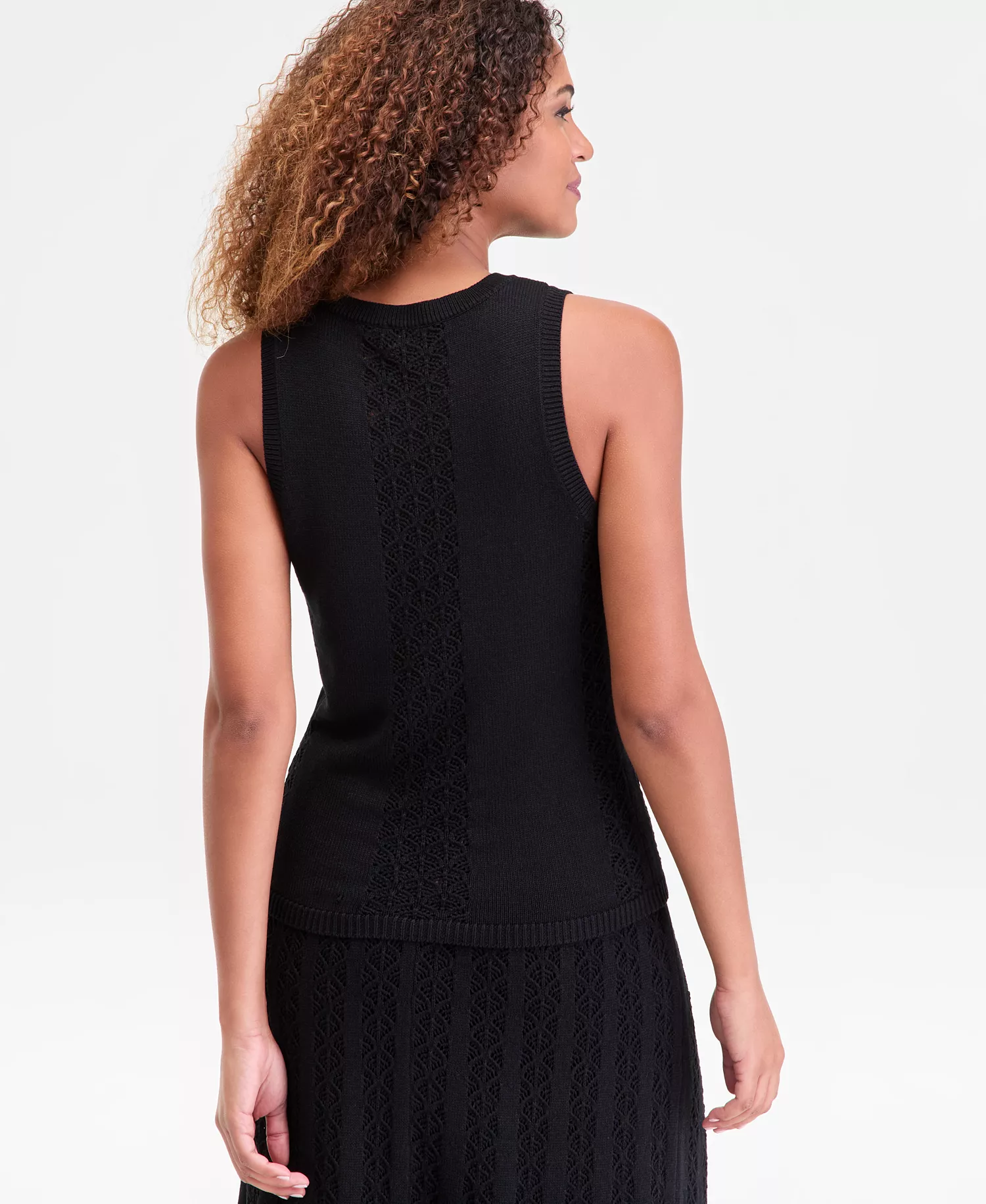 Women's Sleeveless Crochet-Panel Sweater, Macy's Exclusive - Deep Black - L