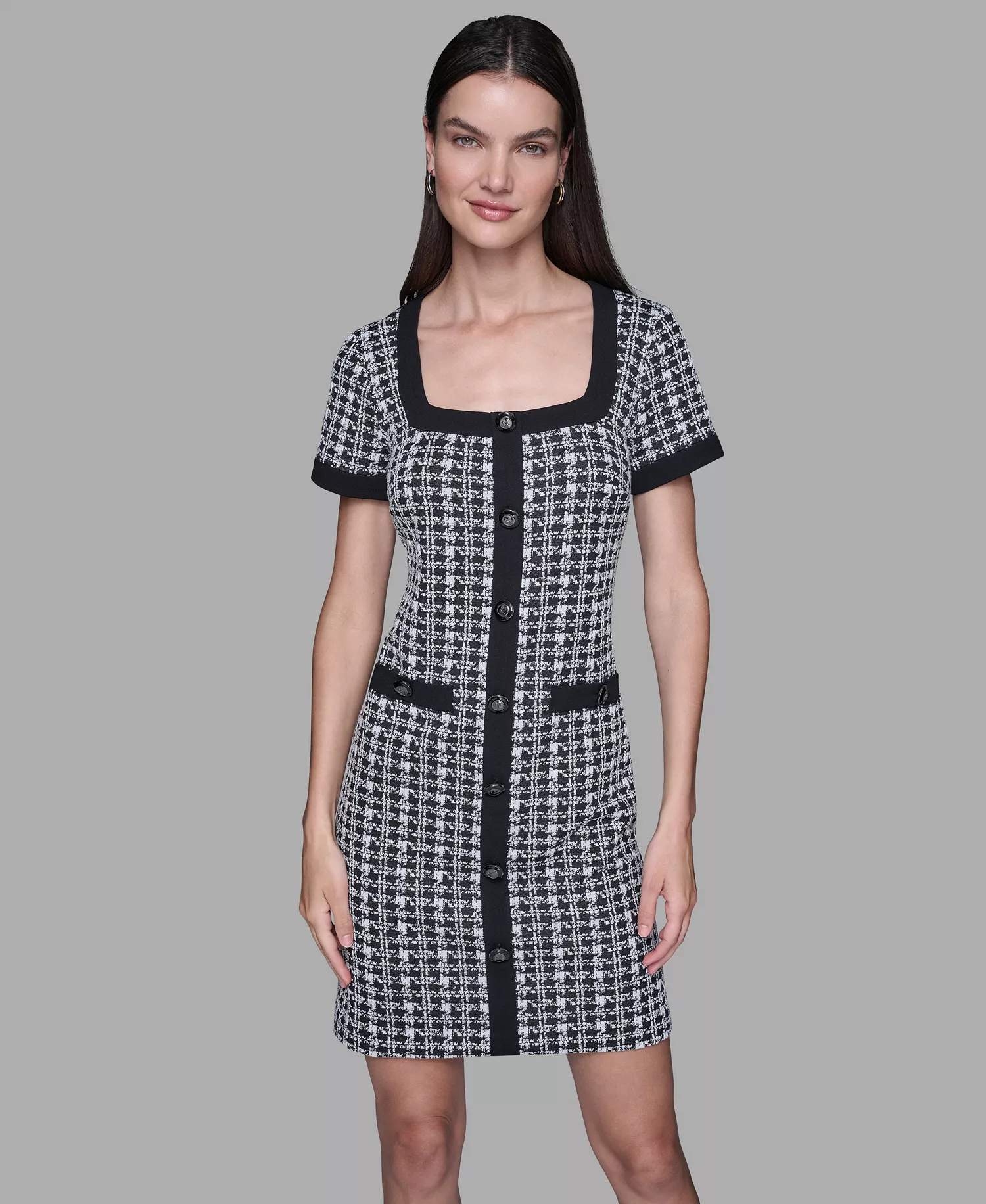 Women's Square-Neck Dress - Black - 10