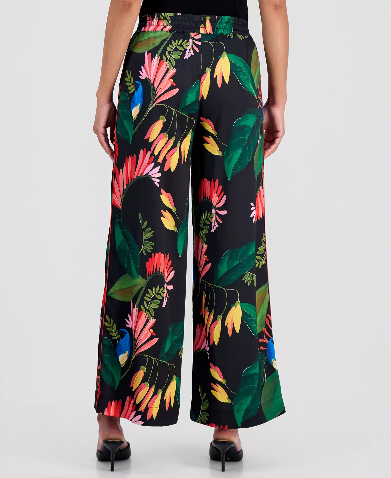 Women's Floral Wide-Leg Pull-On Pants - Tropical Wonder Print - L
