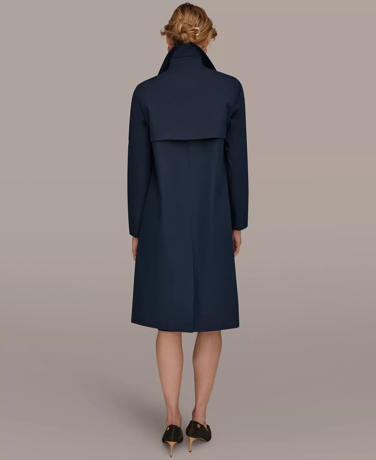 Women's Balmacaan Shirt Collar Coat - Nightfall - L