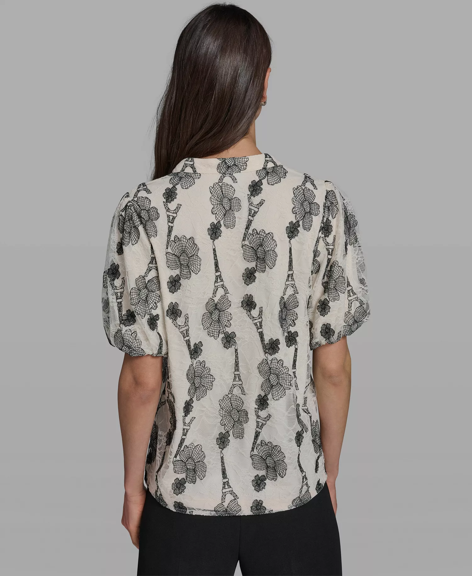 Women's Popover Paris Lace Short-Sleeve Top - Bisque - L