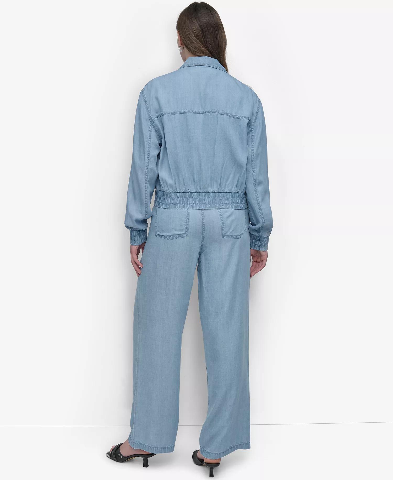 Women's Chambray Zip-Front Bomber Jacket - Lt Chambray - L