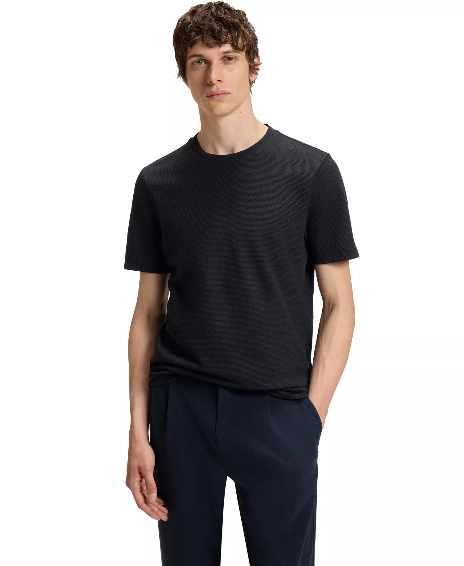 Men's Cotton-Blend Bubble-Jacquard T-Shirt - Black - 2XL