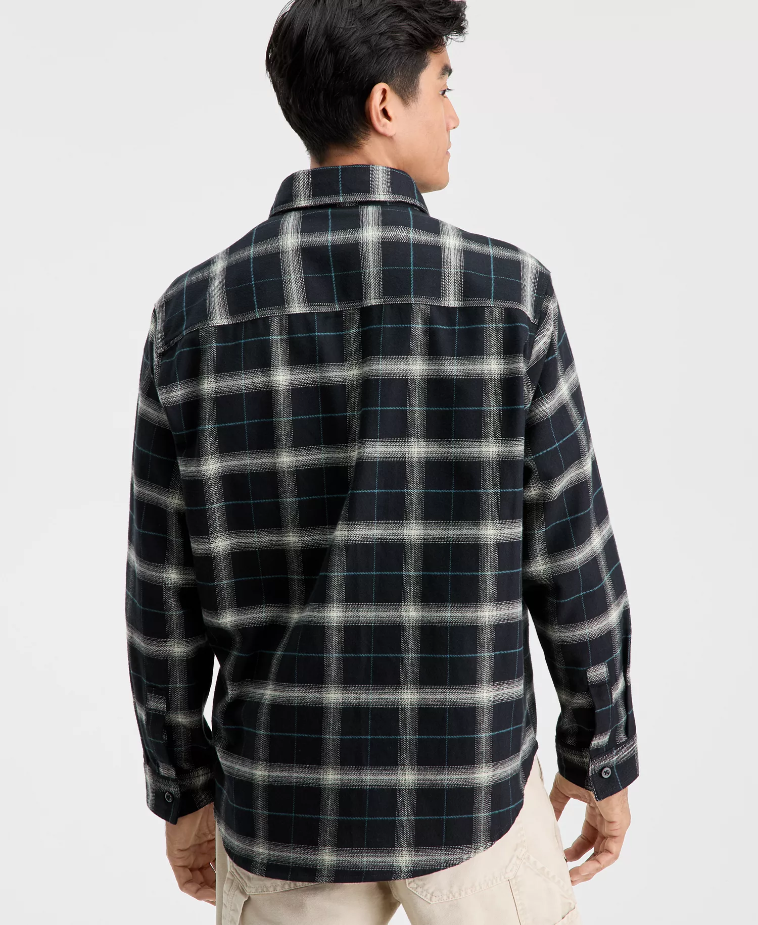 Men's Oversized-Fit Ebolt Plaid Long-Sleeve Shirt - BLACK PLAID - 2XL