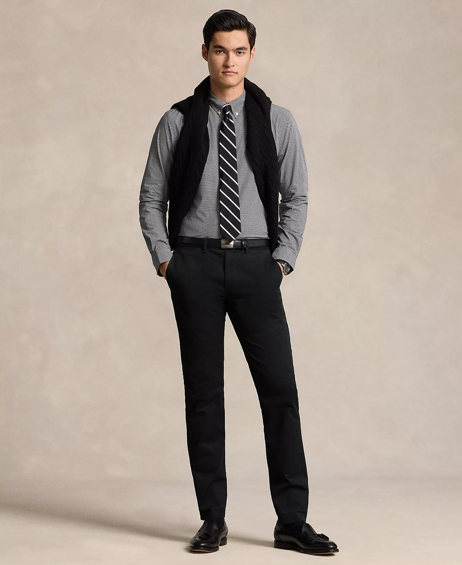 Men's Slim-Fit Stretch Poplin Shirt - Black/white Check - 2XL