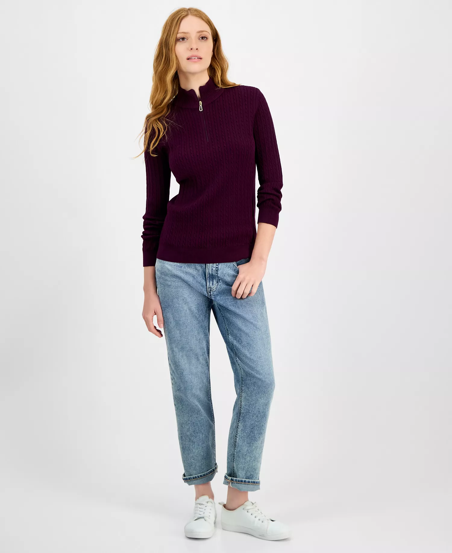 Nautica Women's Cotton Mock-Neck Sweater, Online Only - Aubergine - L