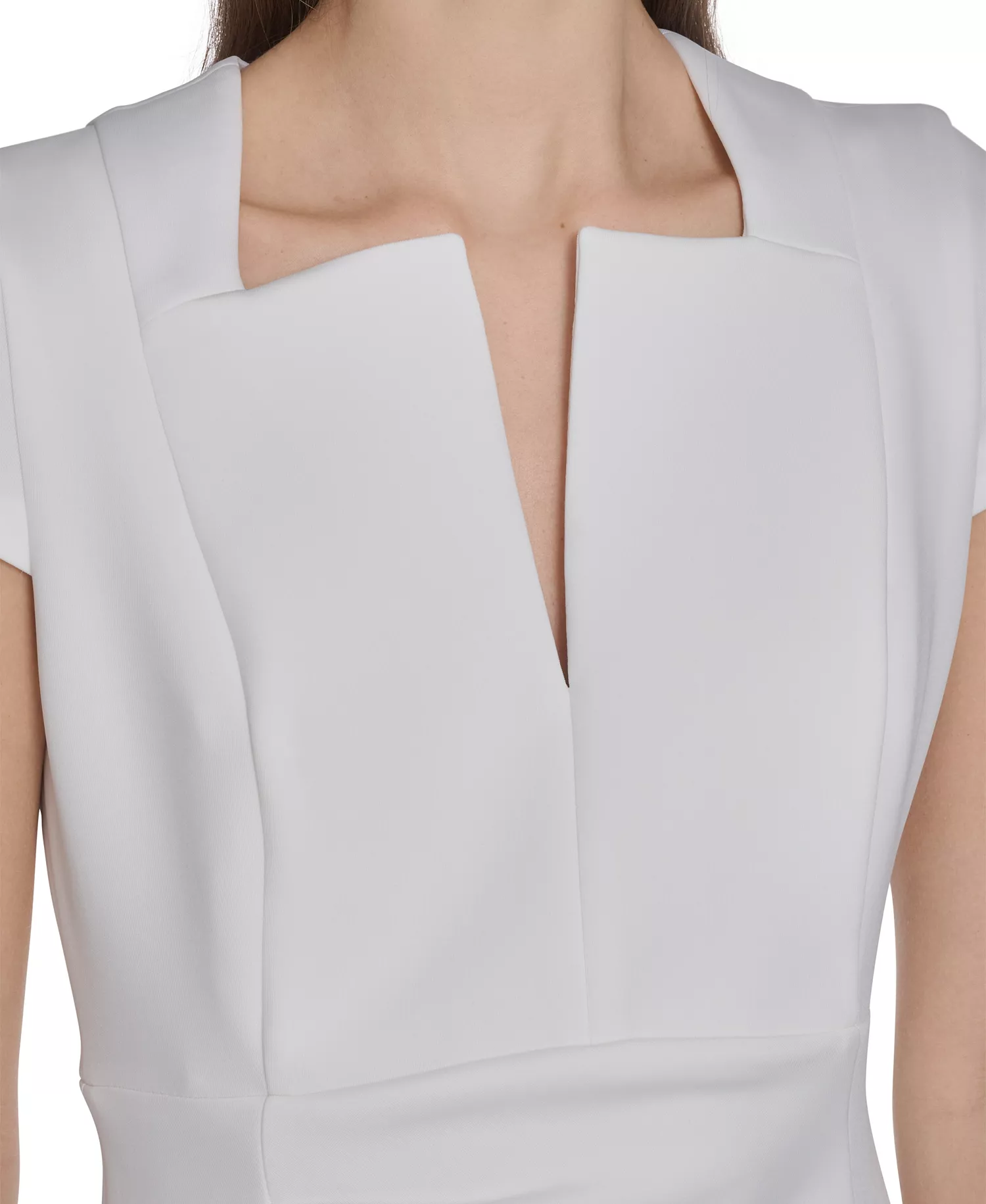 Women's Side Ruched V-Neck Midi Dress - Cream - 10