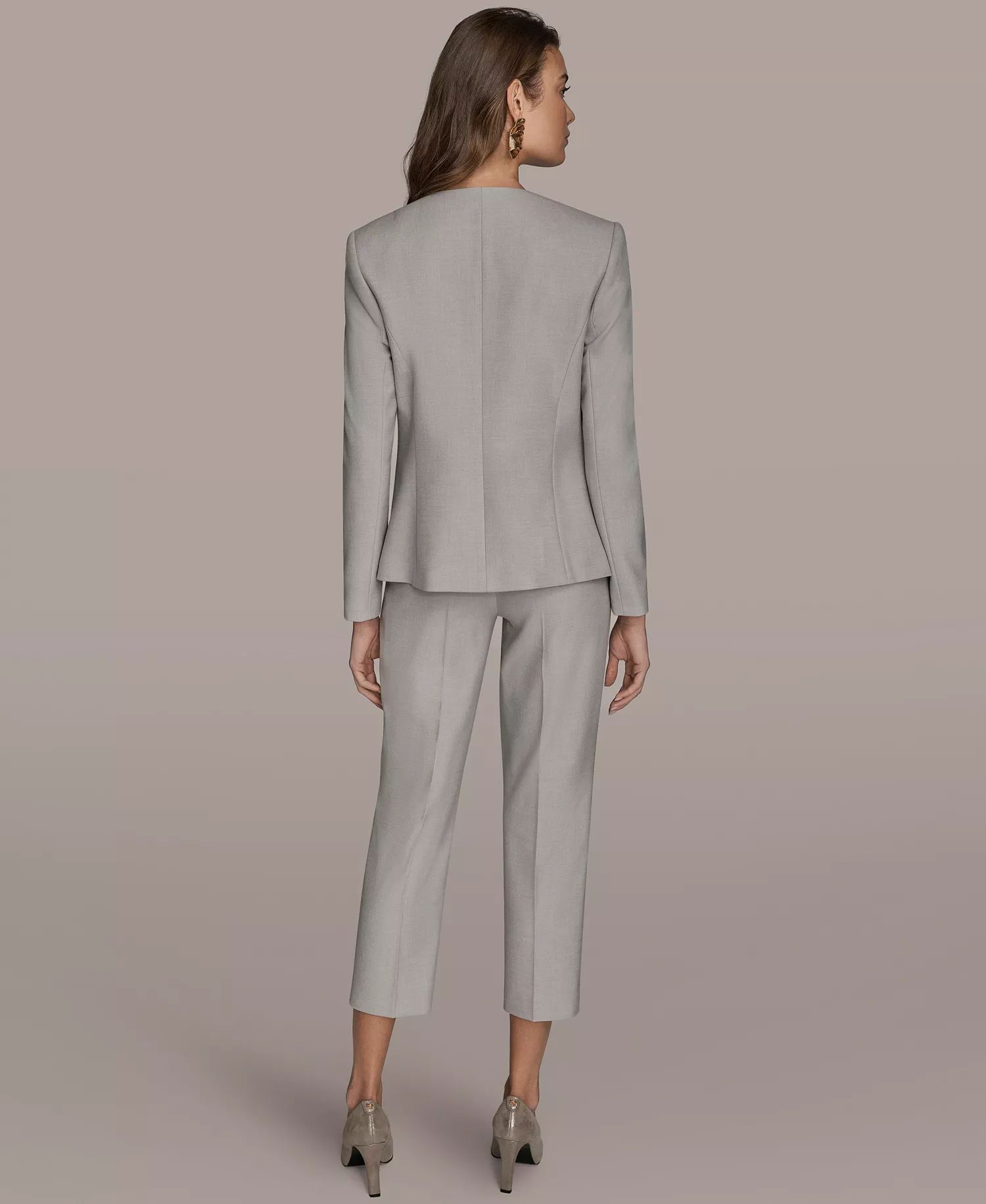 Women's One Button Blazer and Straight Leg Pants - Vapor Multi - 0
