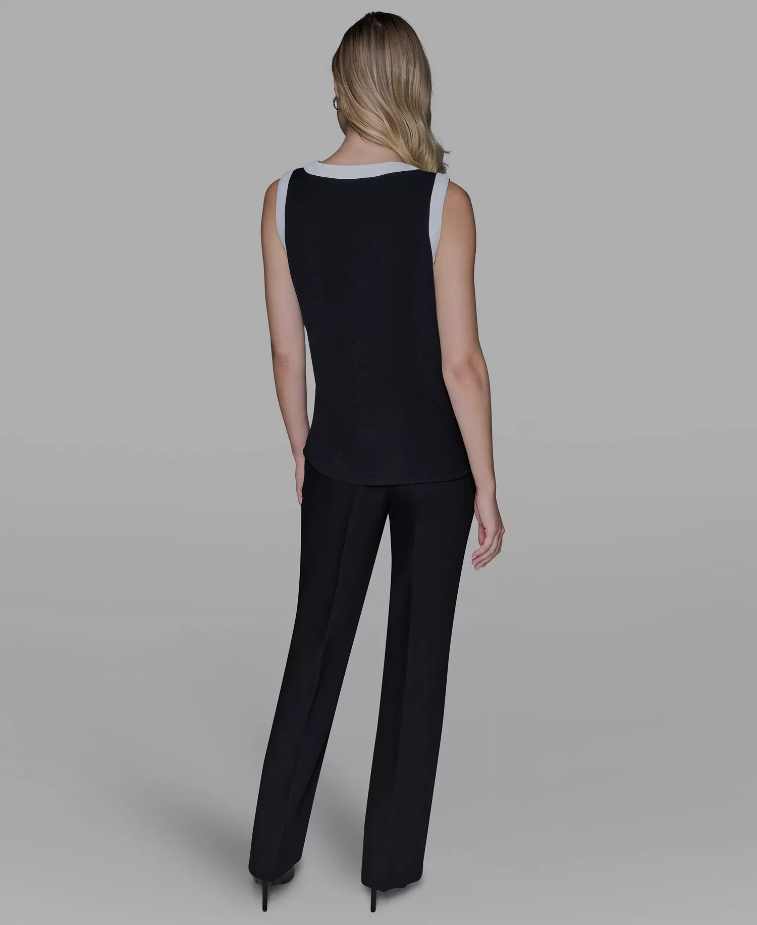 Women's Contrast Sleeveless V-Neck Top - Black/Soft White - L