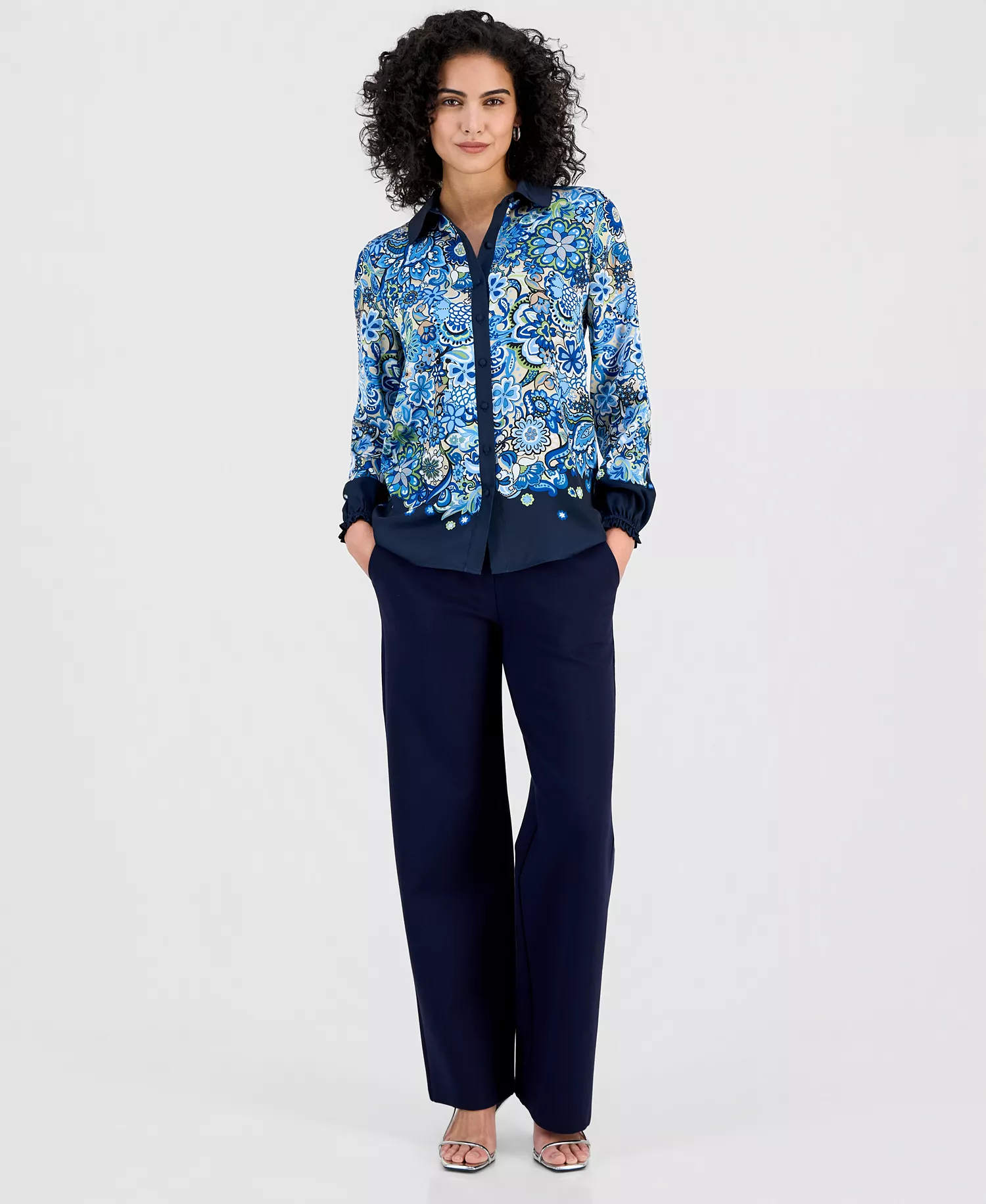Women's Paisley Button-Front Blouse - Garden Bloom Print - L