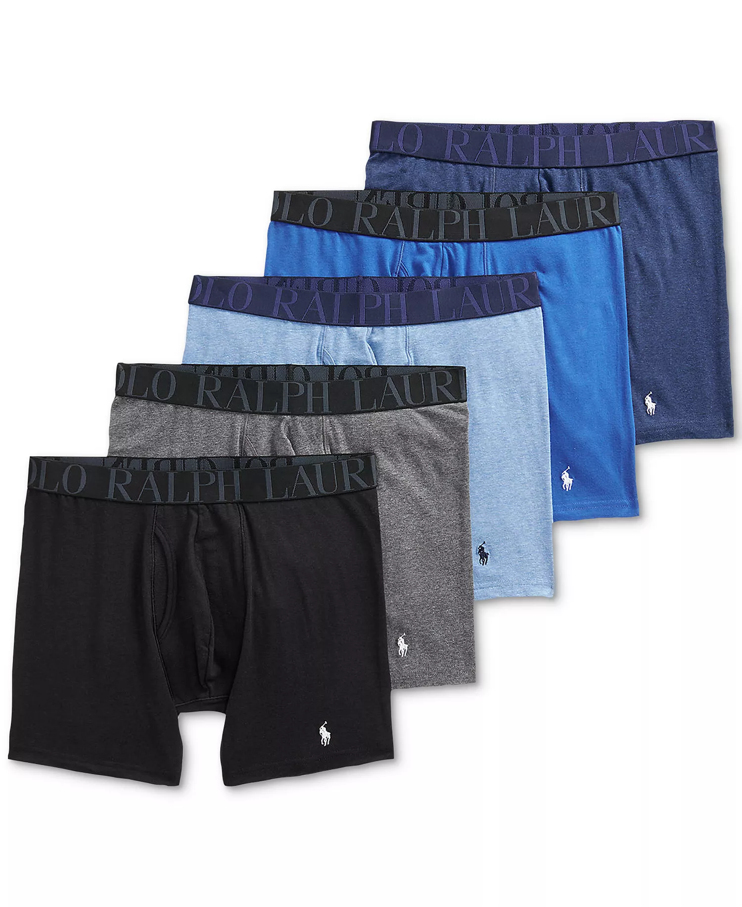 Men's 5-Pack Stretch Classic Fit Boxer Briefs - Assorted Blue/Black/Grey - L