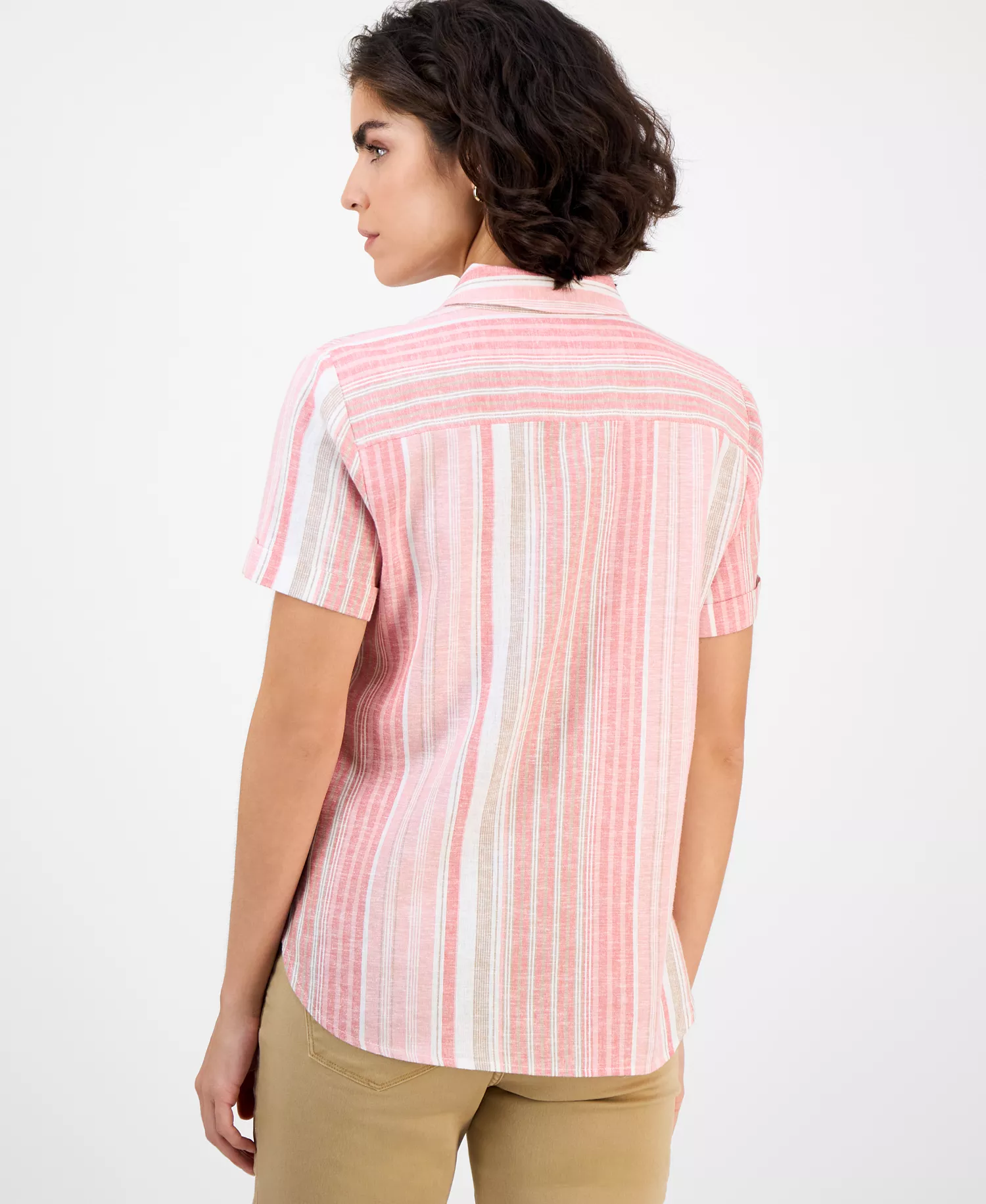 Nautica Women's Striped Short-Sleeve Camp Shirt - Bridal Rose Multi - L