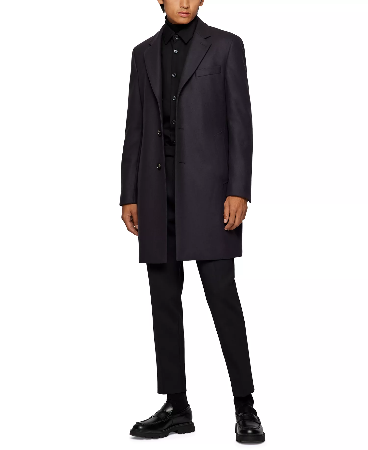 Men's Slim-Fit Formal Wool Coat - Dark Blue - 42R