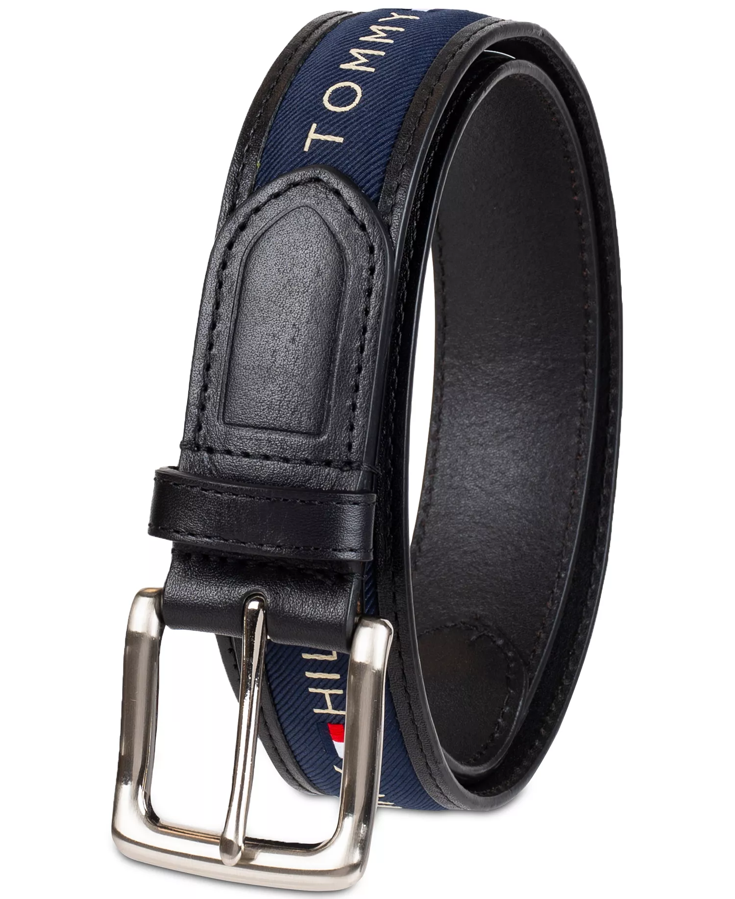 Men's Tri-Color Ribbon Inlay Leather Belt - Black - 30