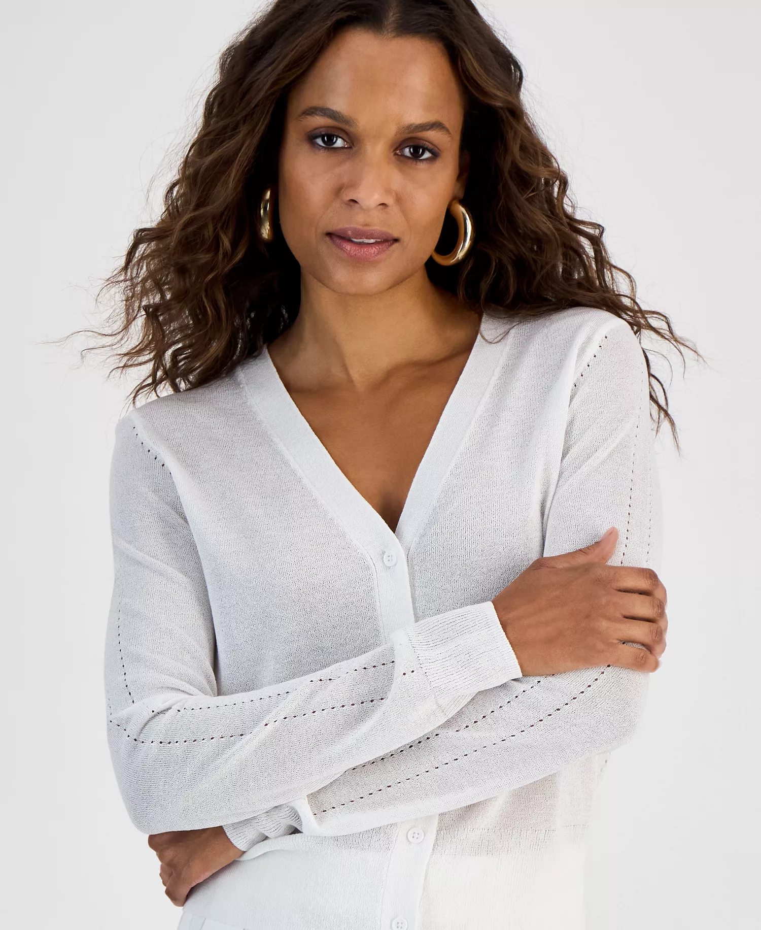 Petite Button-Front Cardigan, Exclusively at Macy's - Bright White - P/L