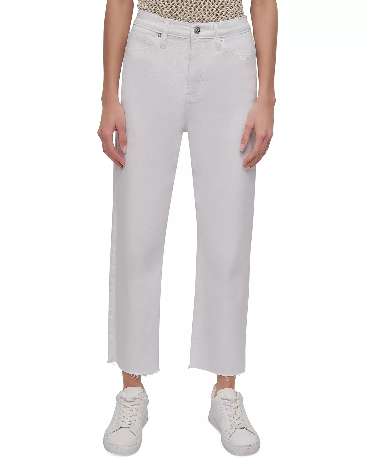 Women's High-Rise Classic Straight-Leg Raw-Hem Jeans - Wht - White - 24