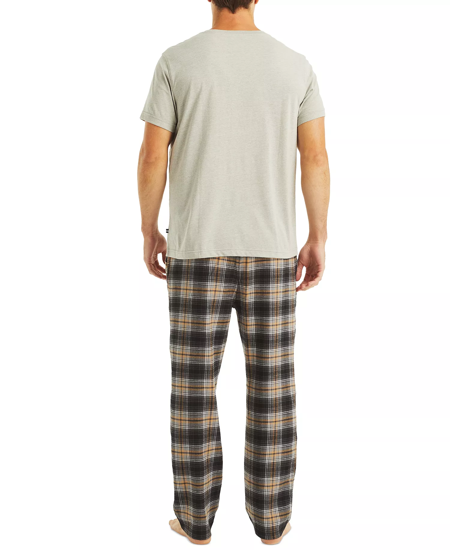 Men's Plaid Pajama Pants & Solid Pajama T-Shirt Set - True Black - L