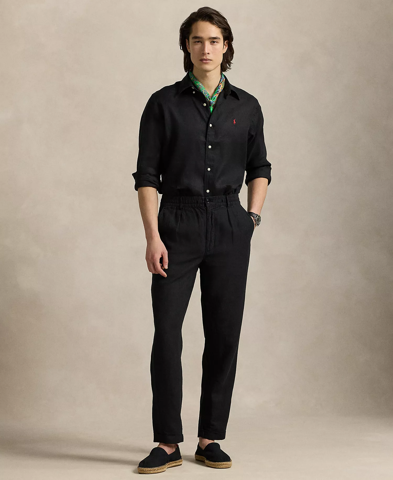 Men's Classic-Fit Linen Shirt	 - Black - 2XL