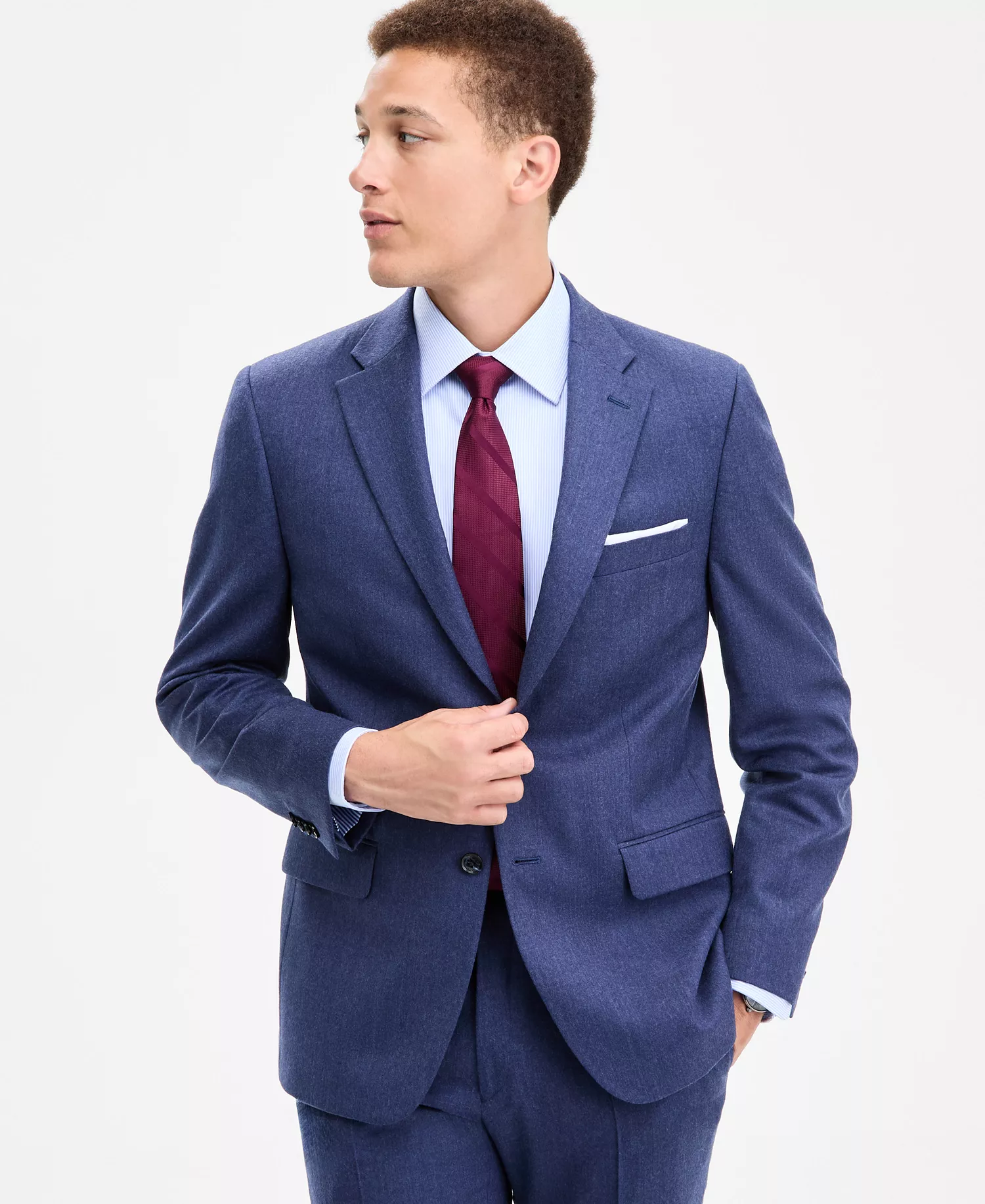 Men's Modern-Fit Pure Wool Suit Separate Jacket  - Blue - 36R