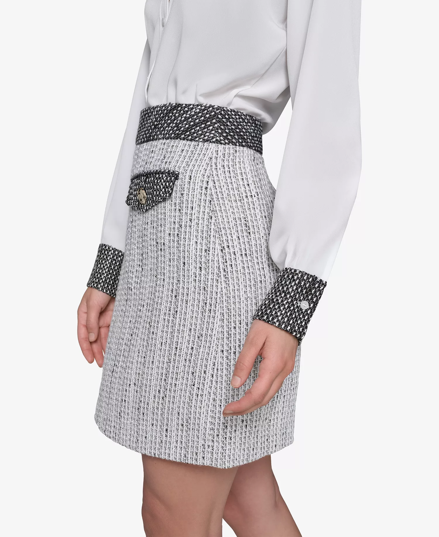 Women's Two-Tone Tweed Skirt - Soft White/ Black - 10