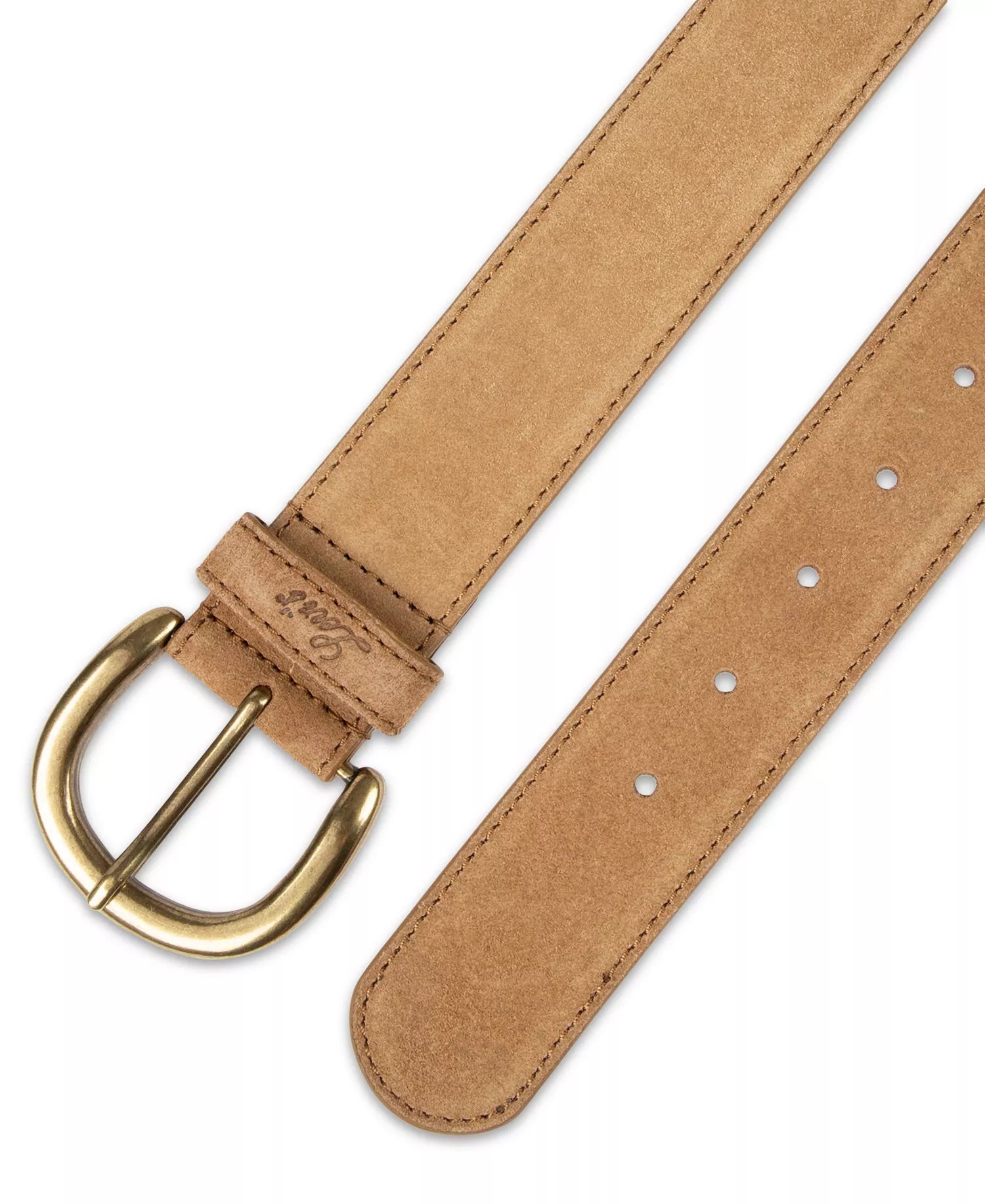 Women's Leather and Suede Stitched Edge Casual Belt - Beige Suede - M