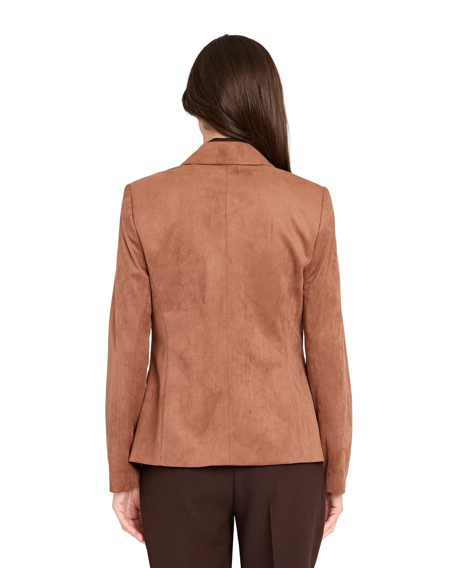 Women's Suede Notch Collar One-Button Blazer - Tawny - 2